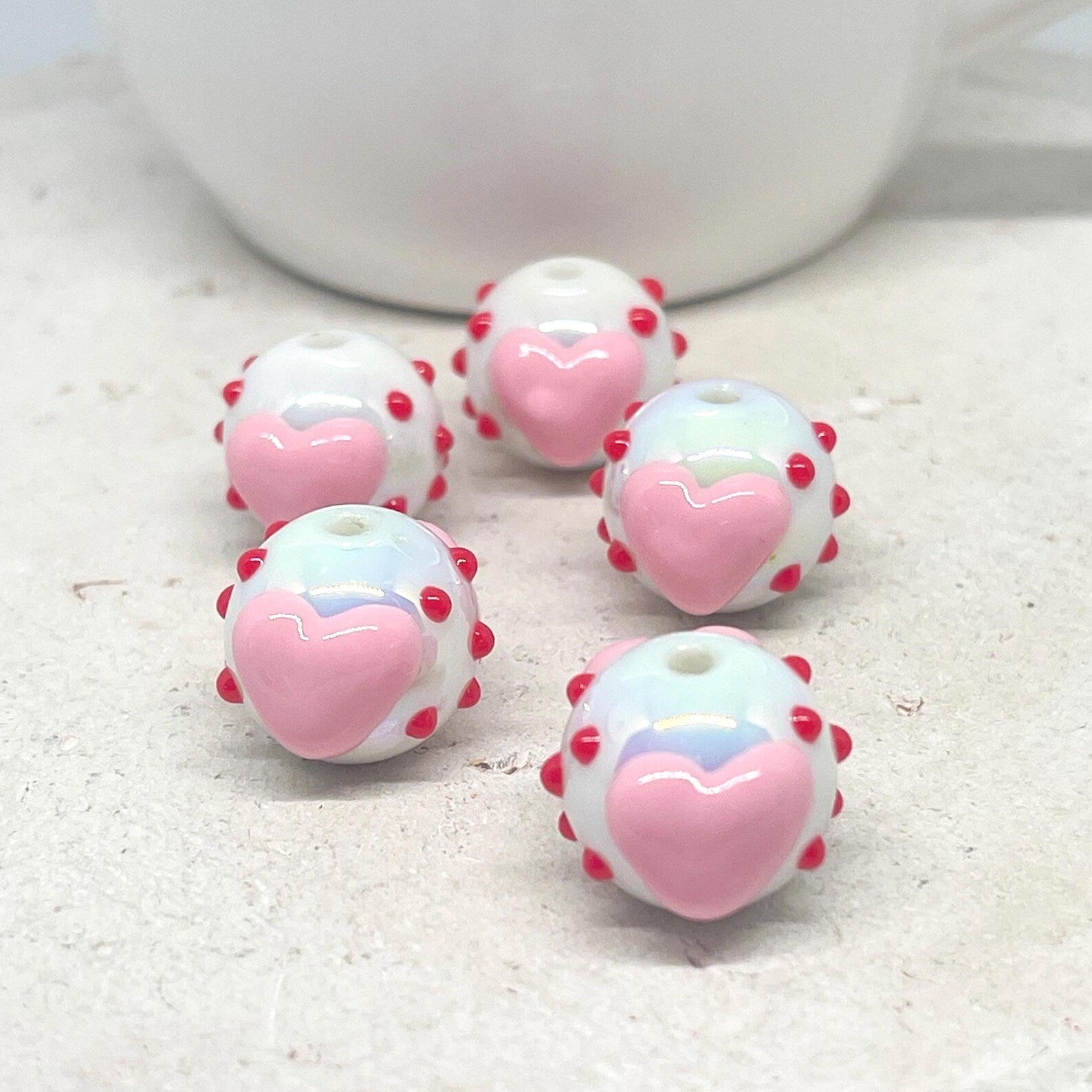 Acrylperlen mit Herz 19 mm - Weiß 5 St.