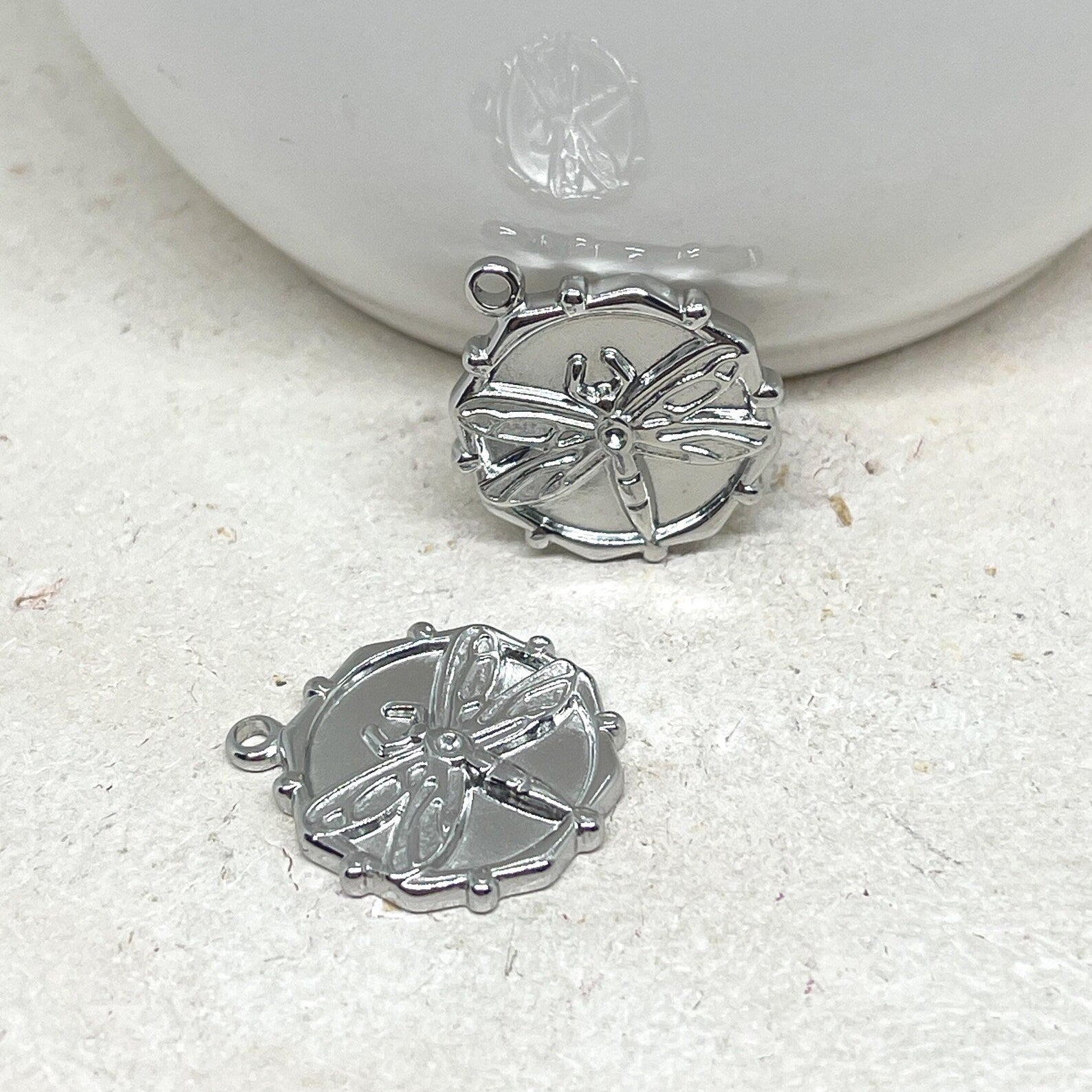 Anhänger Scheibe flach mit Libelle aus 304 Edelstahl