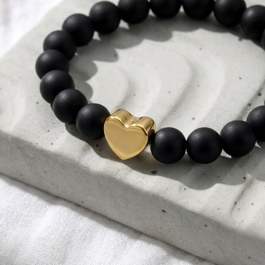 Armband Achat mit Herz - Schwarz