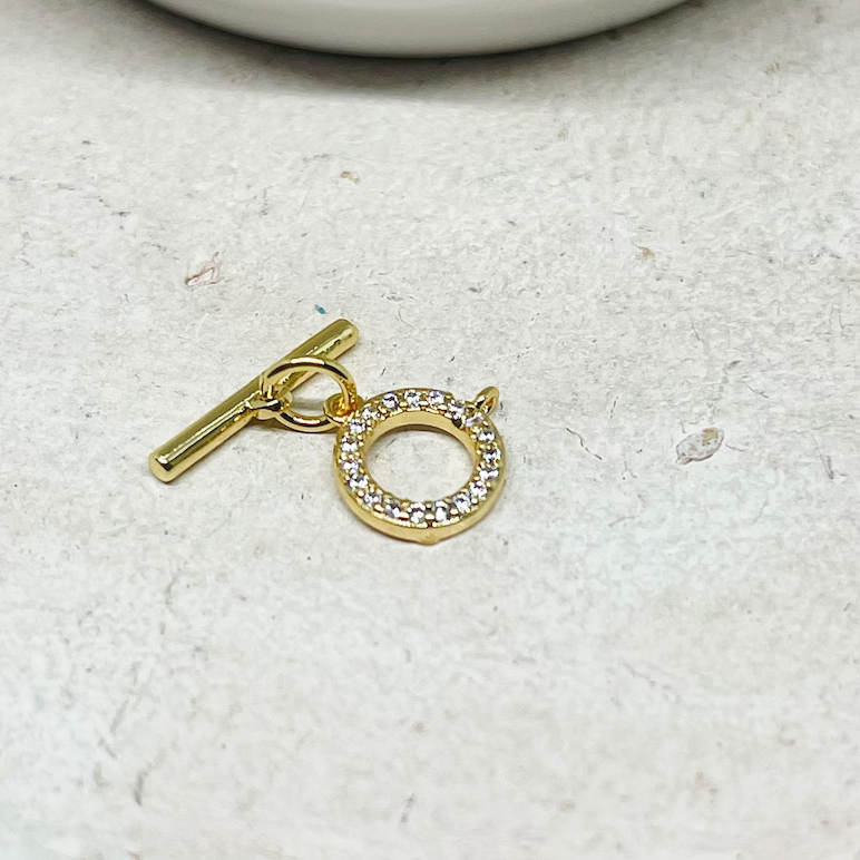 Messing Knebel Verschluß mit Zirkonia, 18K vergoldeter Kettenverschluss