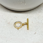 Messing Knebel Verschluß mit Zirkonia, 18K vergoldeter Kettenverschluss