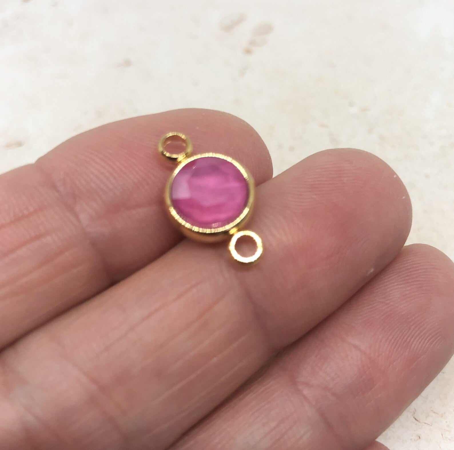 Verbinder aus Edelsathl mit Glasstein 1 St. - Rosa