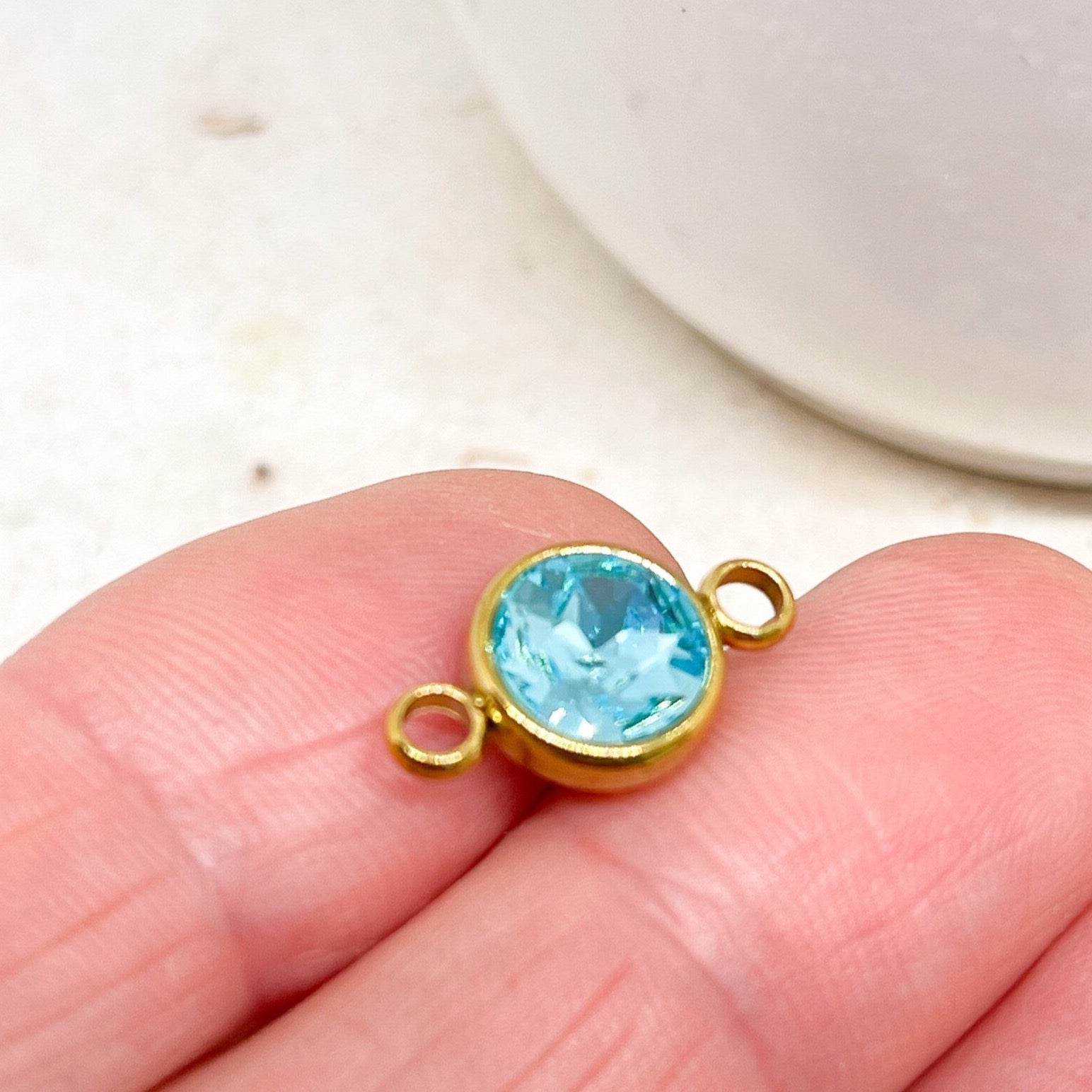 Verbinder mit Glasstein aus Edelstahl 1 St. - Hellblau