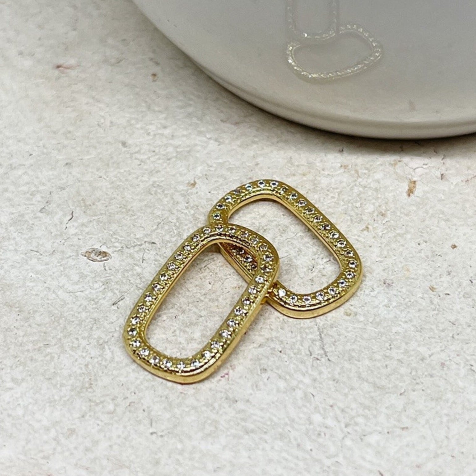 Verbinder Rechteck mit Zirkonia, Messing Charm 2 St.