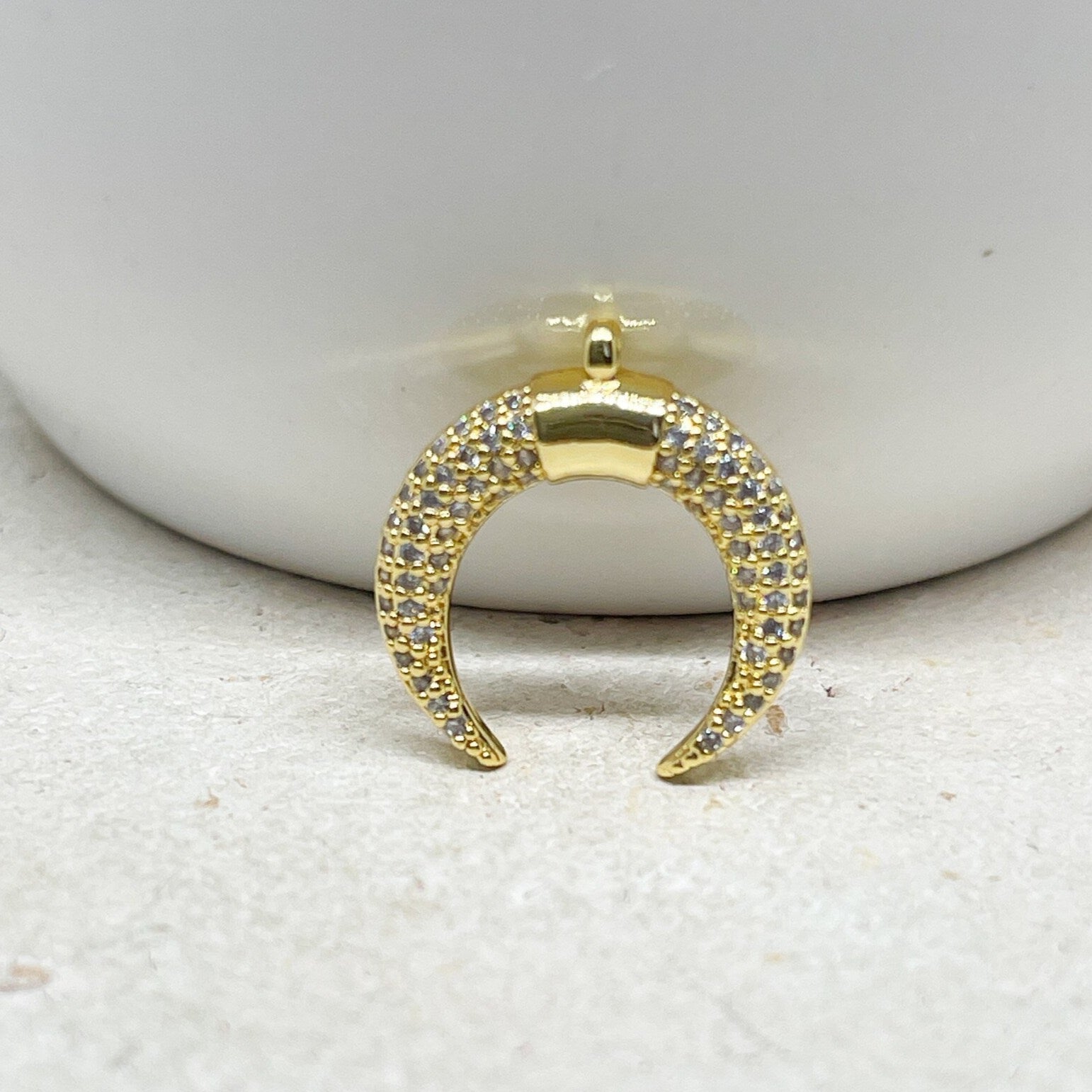 Messing Anhänger Mond vergoldete mit Zirkonia