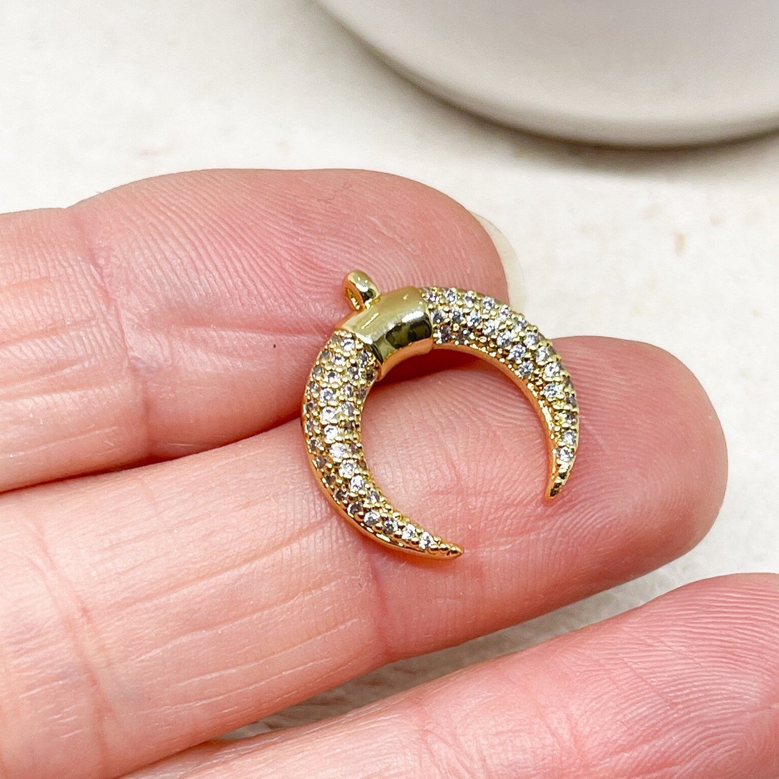 Messing Anhänger Mond vergoldete mit Zirkonia