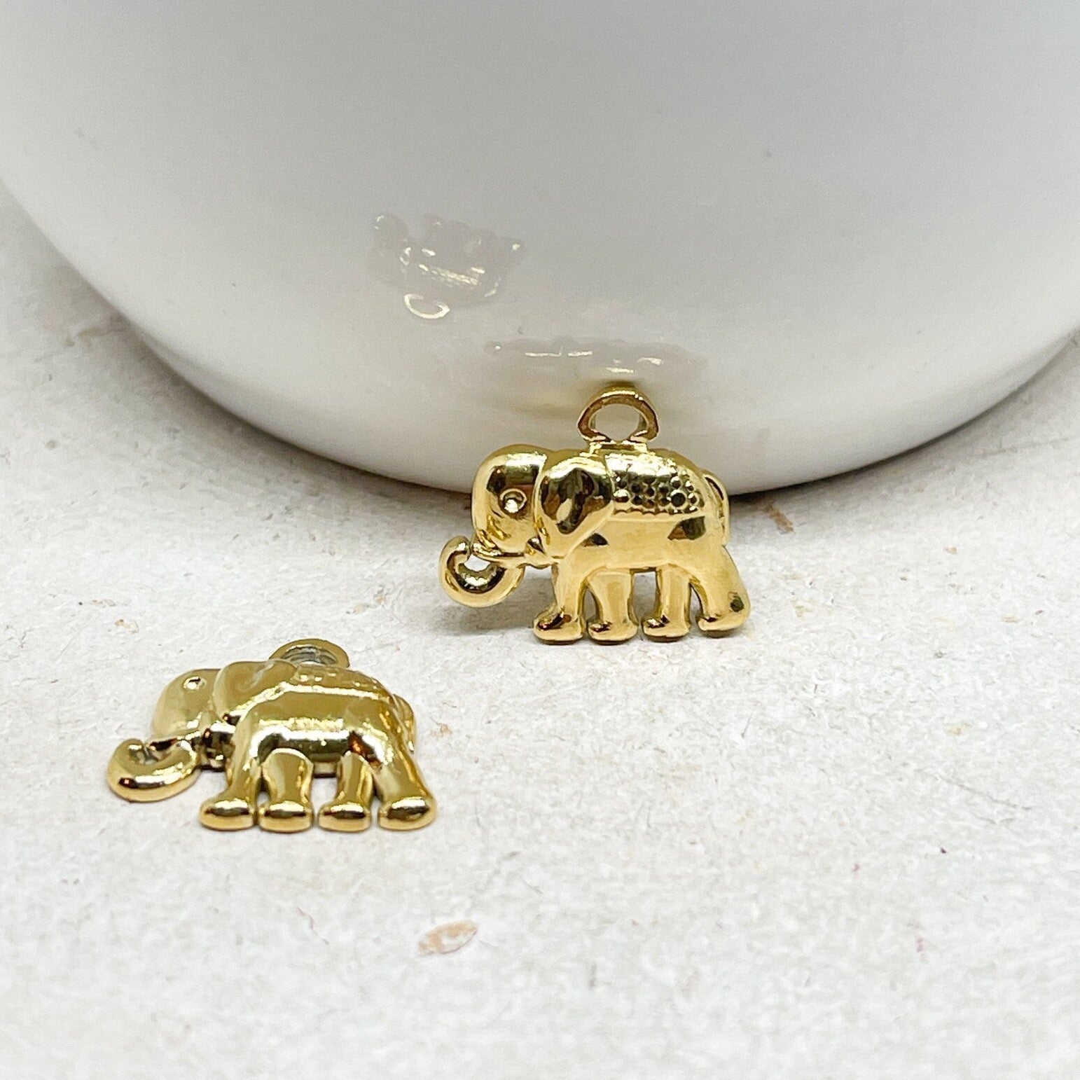 Edelstahl Anhänger Charm Elefant 2 St. IP Beschichtung - vergoldet