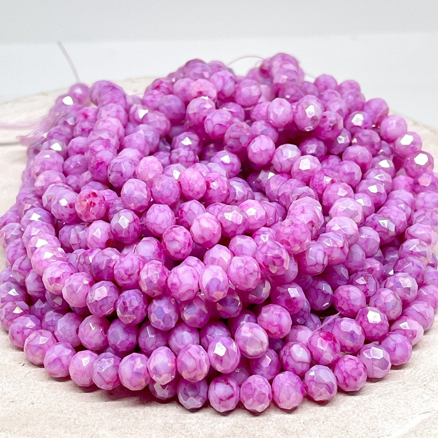 30 St. Kristallperlen 8mm Glasschliffperlen - Rosa/Pink