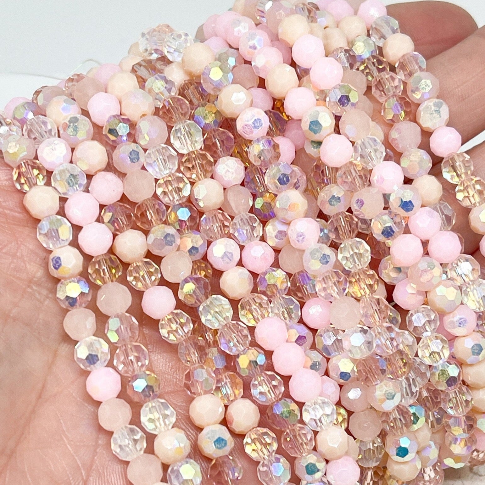 Kristallperlen 6mm Rosa, Weiß, Beige