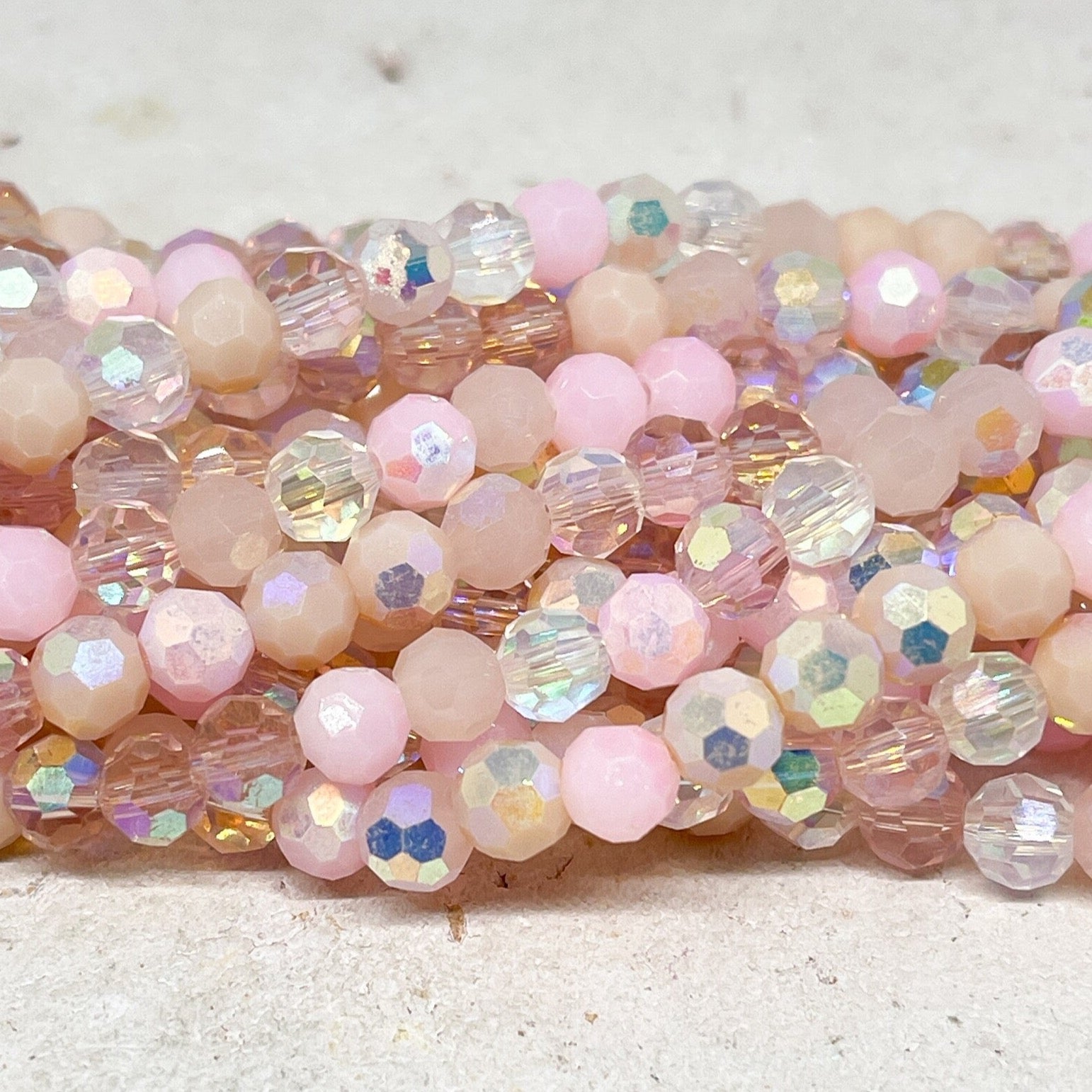 Kristallperlen 6mm Rosa, Weiß, Beige