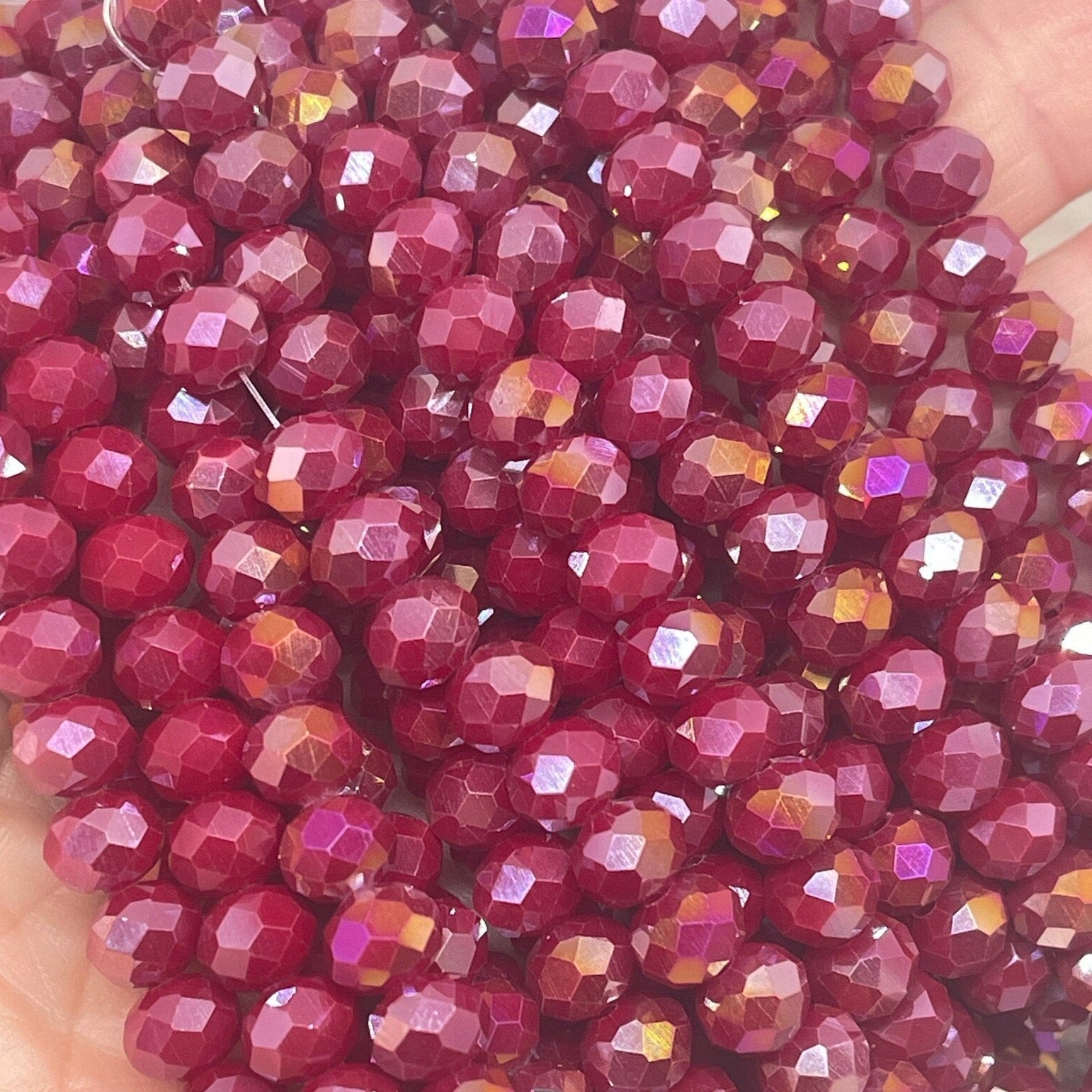 Kristallperlen 8mm Glasschliffperlen 65 St. - Opaq Rot AB