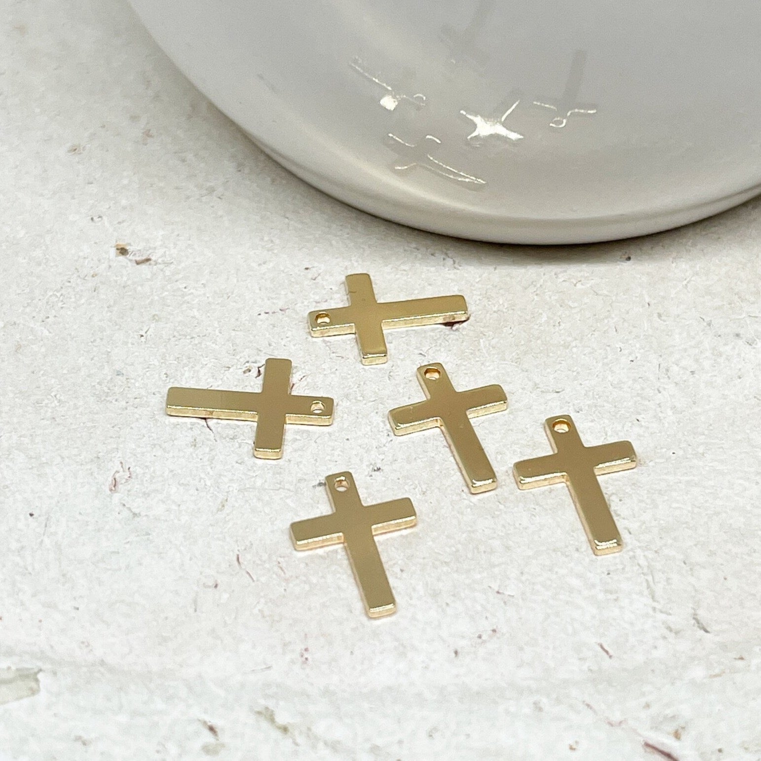 Kreuz Anhänger Charm 5 St. vergoldet