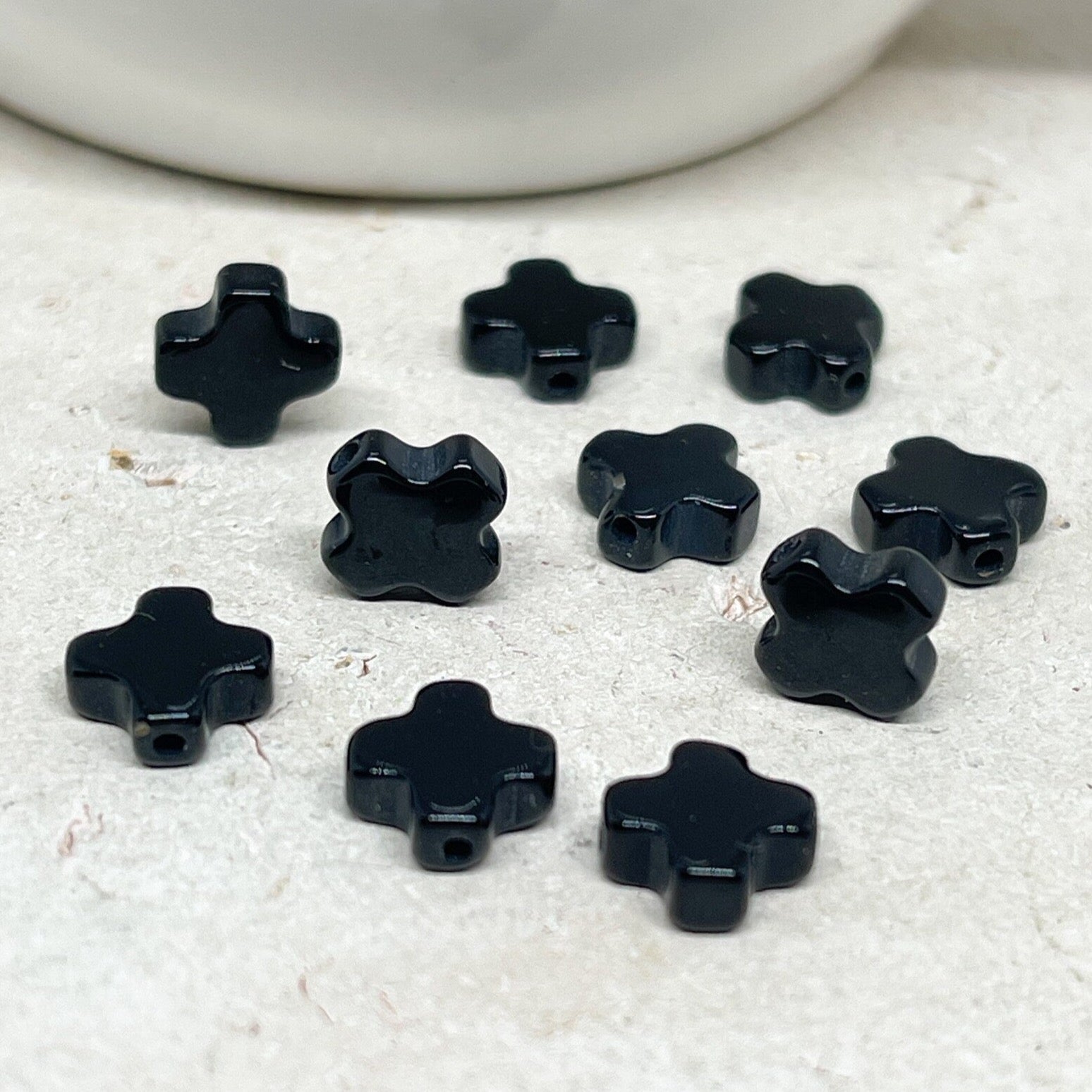 Kreuz Perle aus Onyx 10 St. Schwarz
