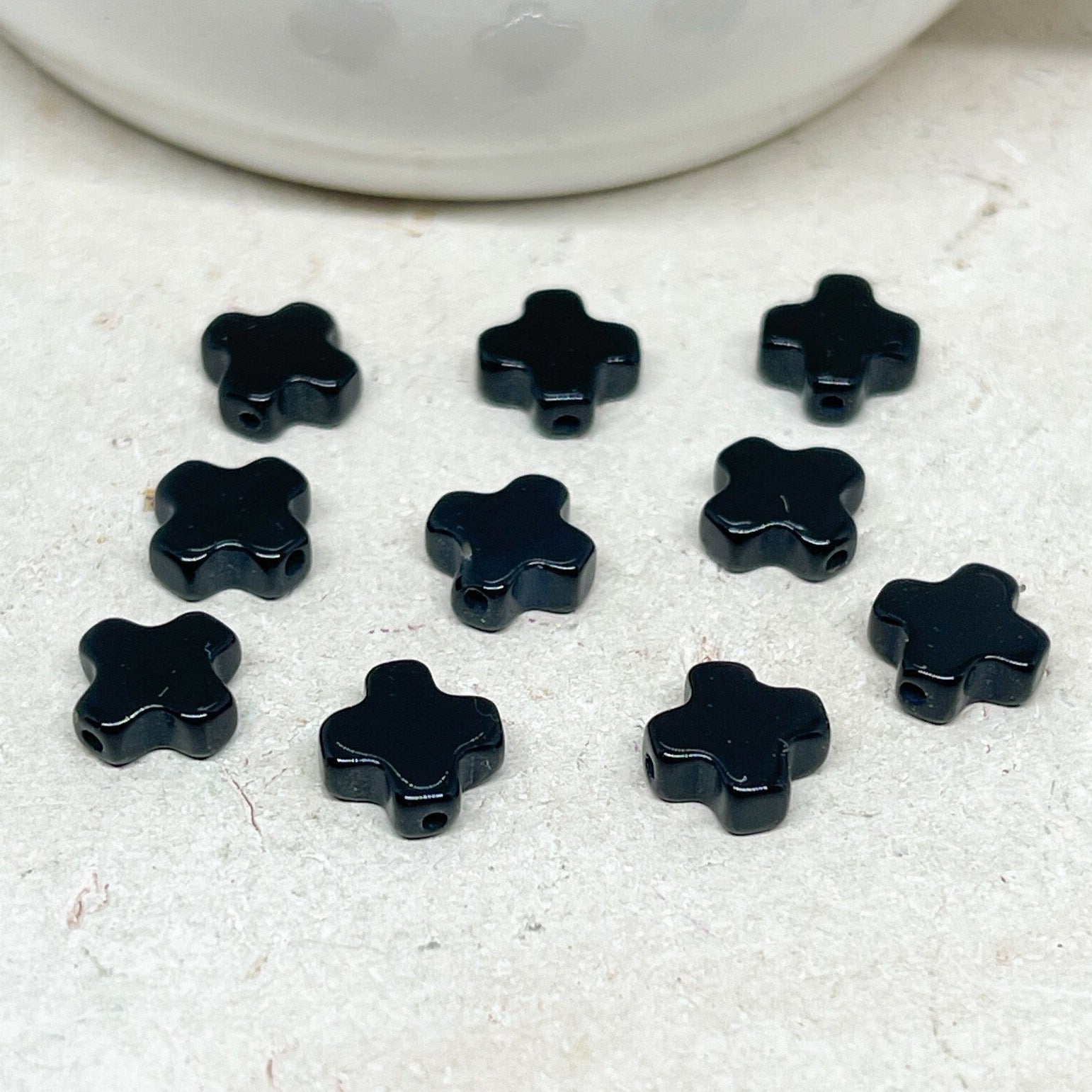 Kreuz Perle aus Onyx 10 St. Schwarz