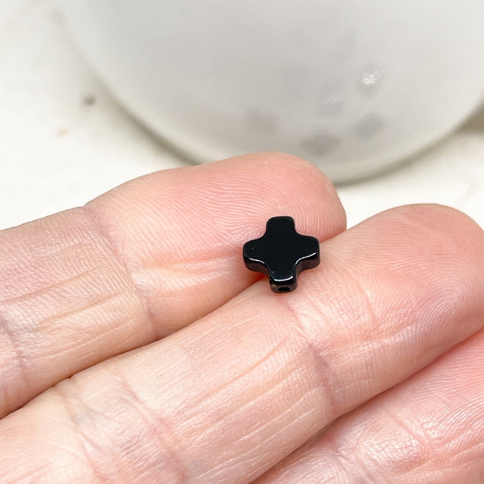 Kreuz Perle aus Onyx 10 St. Schwarz