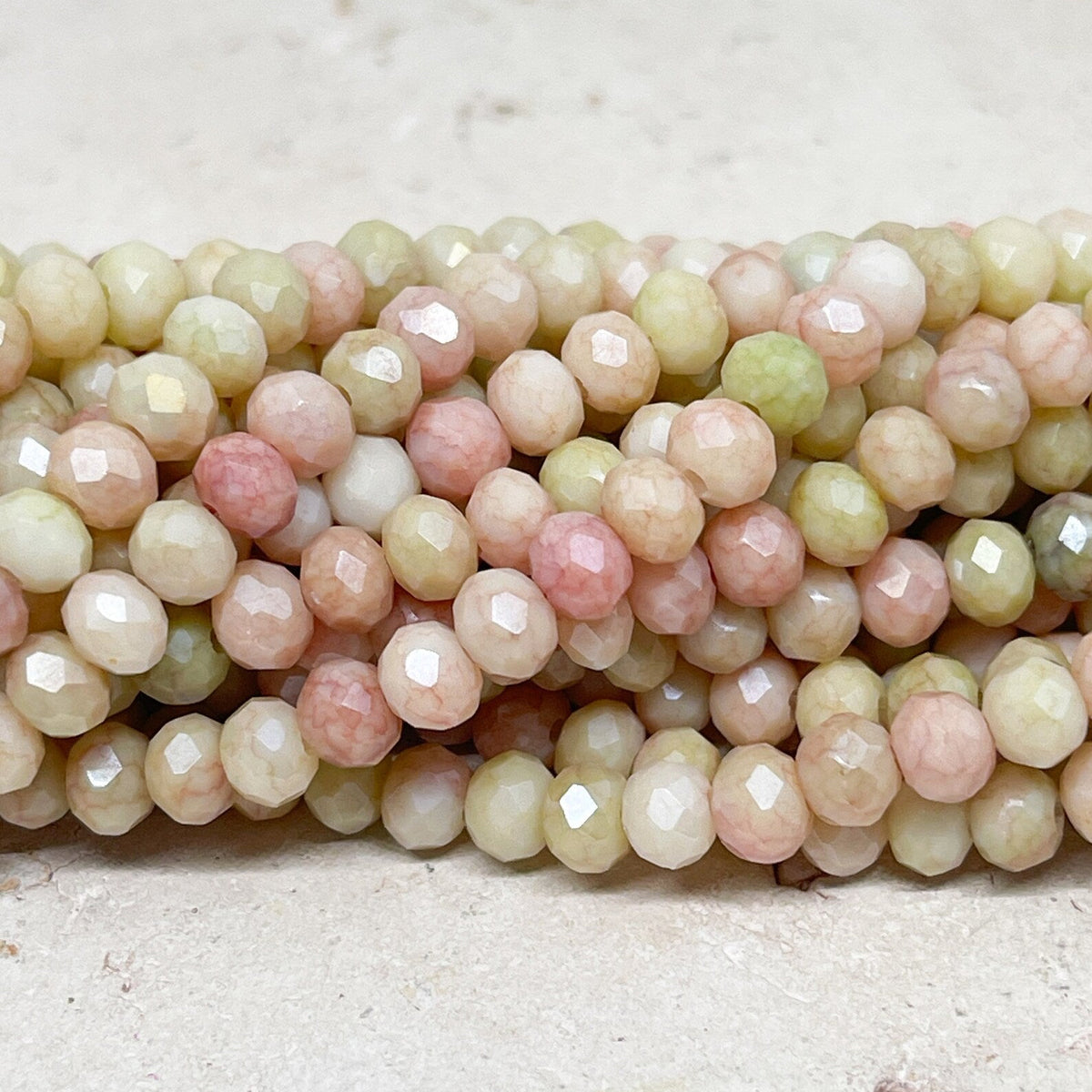 Glasschliffperlen 4mm - Grün/Beige/Rosa