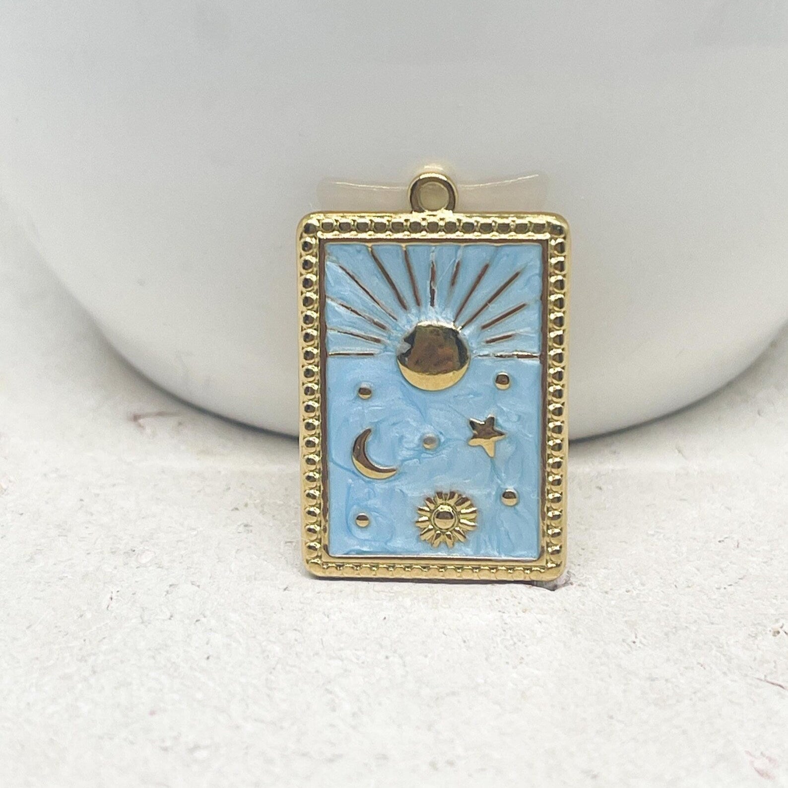 Anhänger Emaille Karte mit Mond, Sterne, Sonne