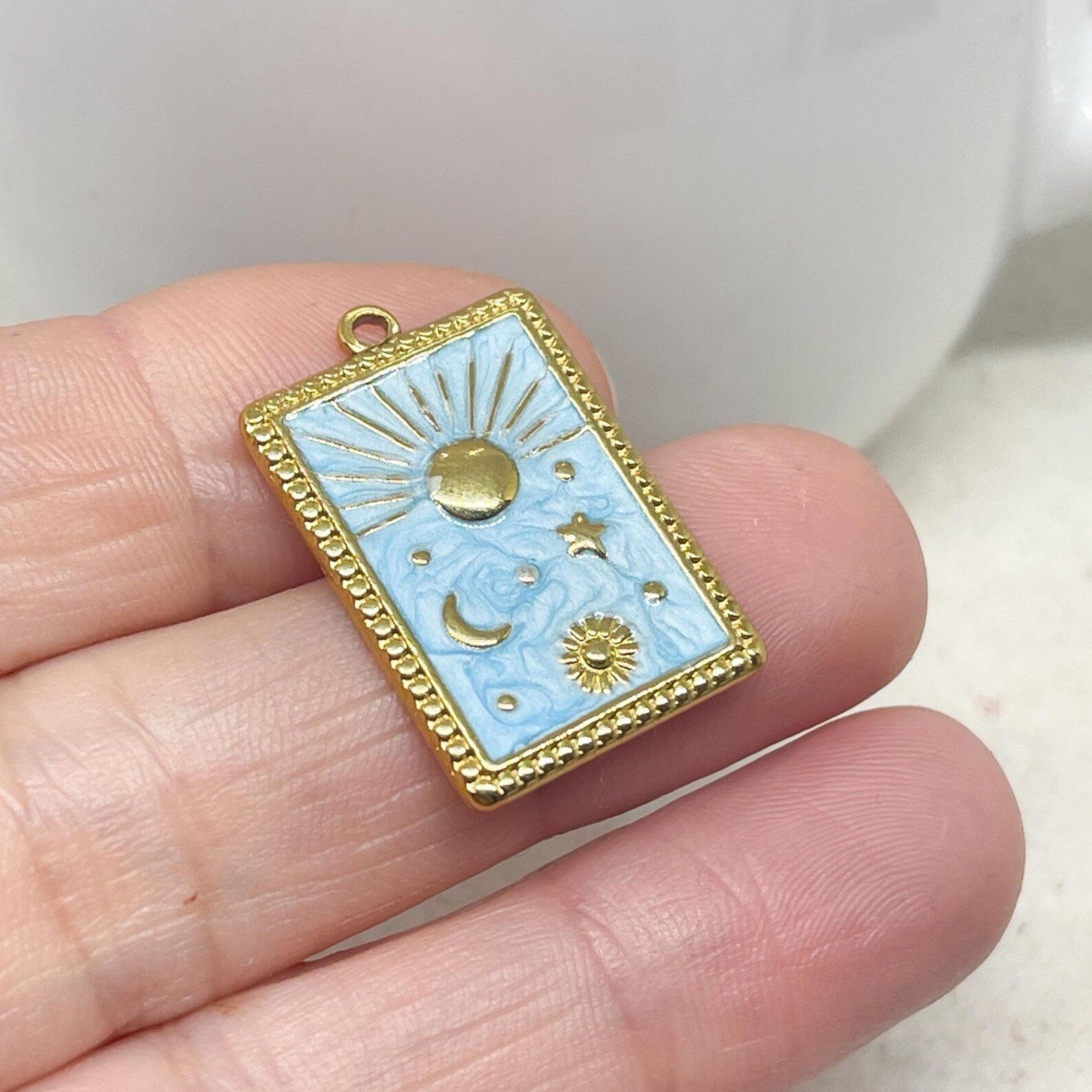 Anhänger Emaille Karte mit Mond, Sterne, Sonne