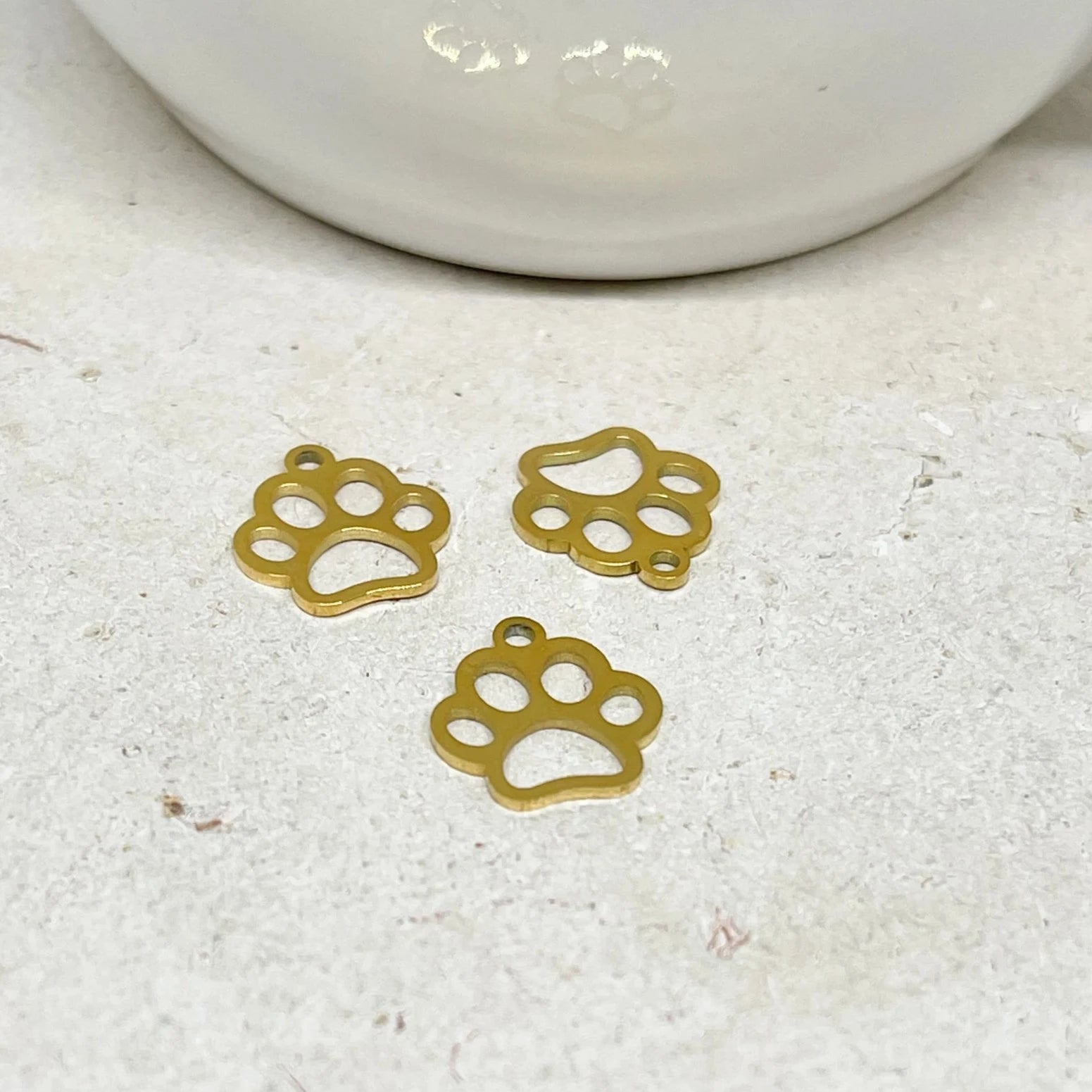 Edelstahl Anhänger Pfote Charm 3 St. - Goldfarben