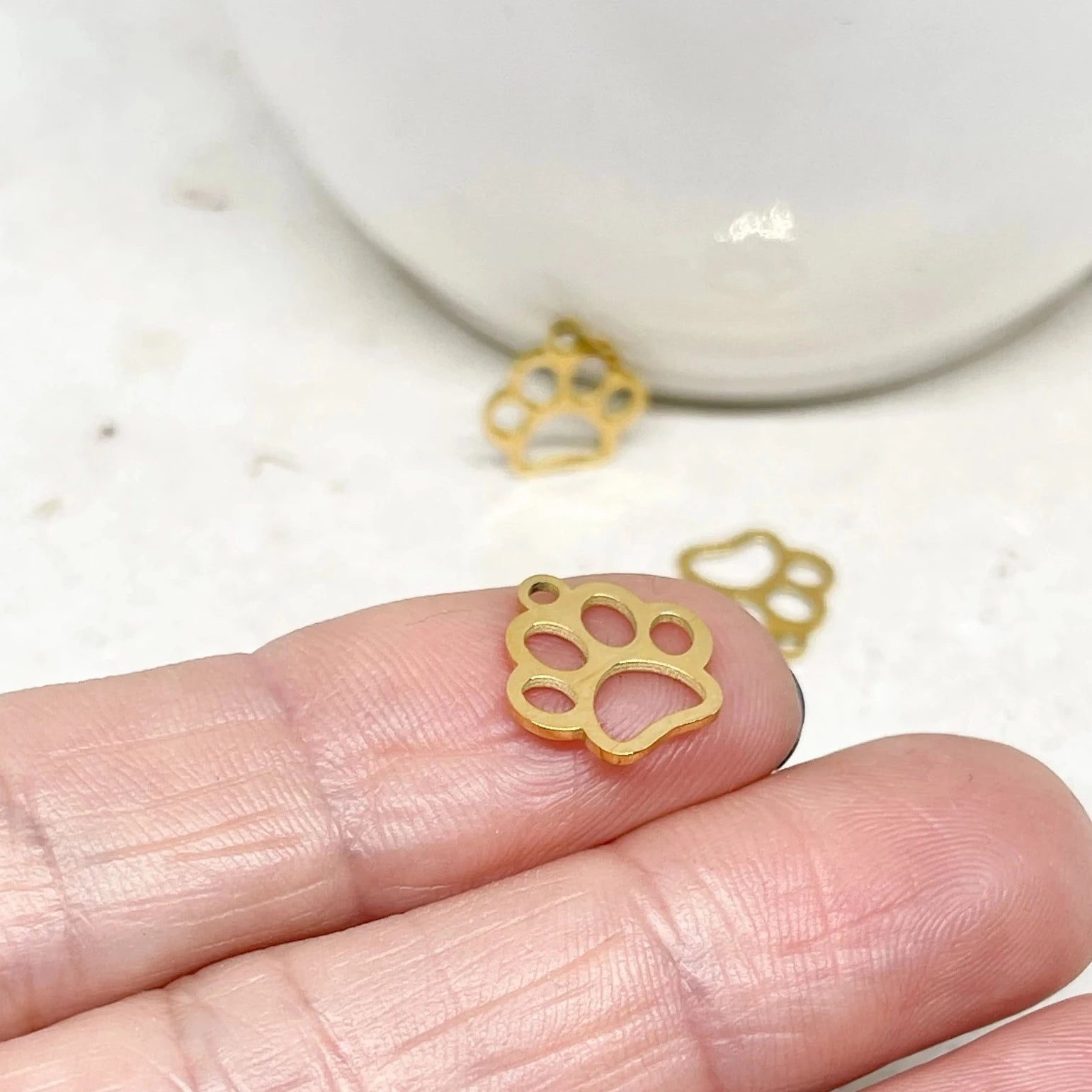 Edelstahl Anhänger Pfote Charm 3 St. - Goldfarben