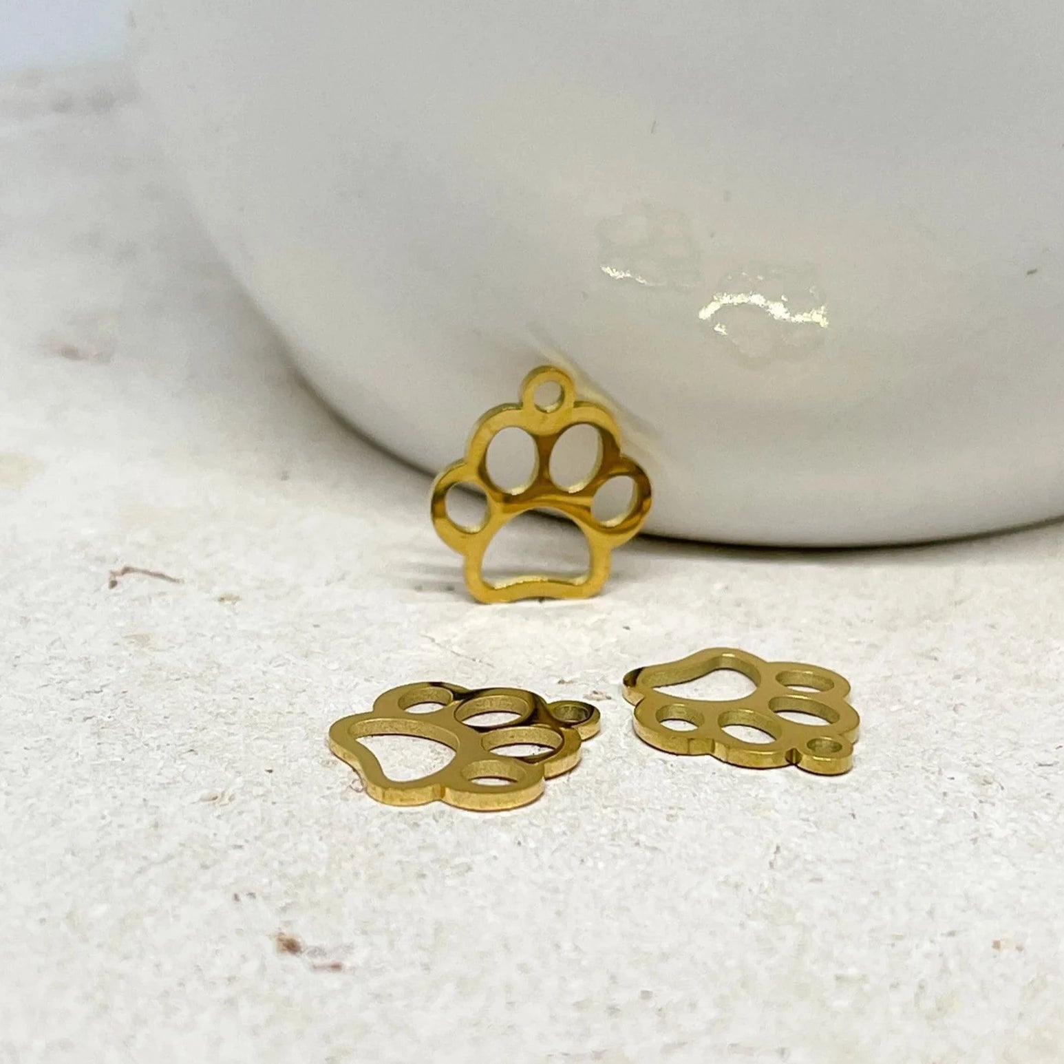 Edelstahl Anhänger Pfote Charm 3 St. - Goldfarben