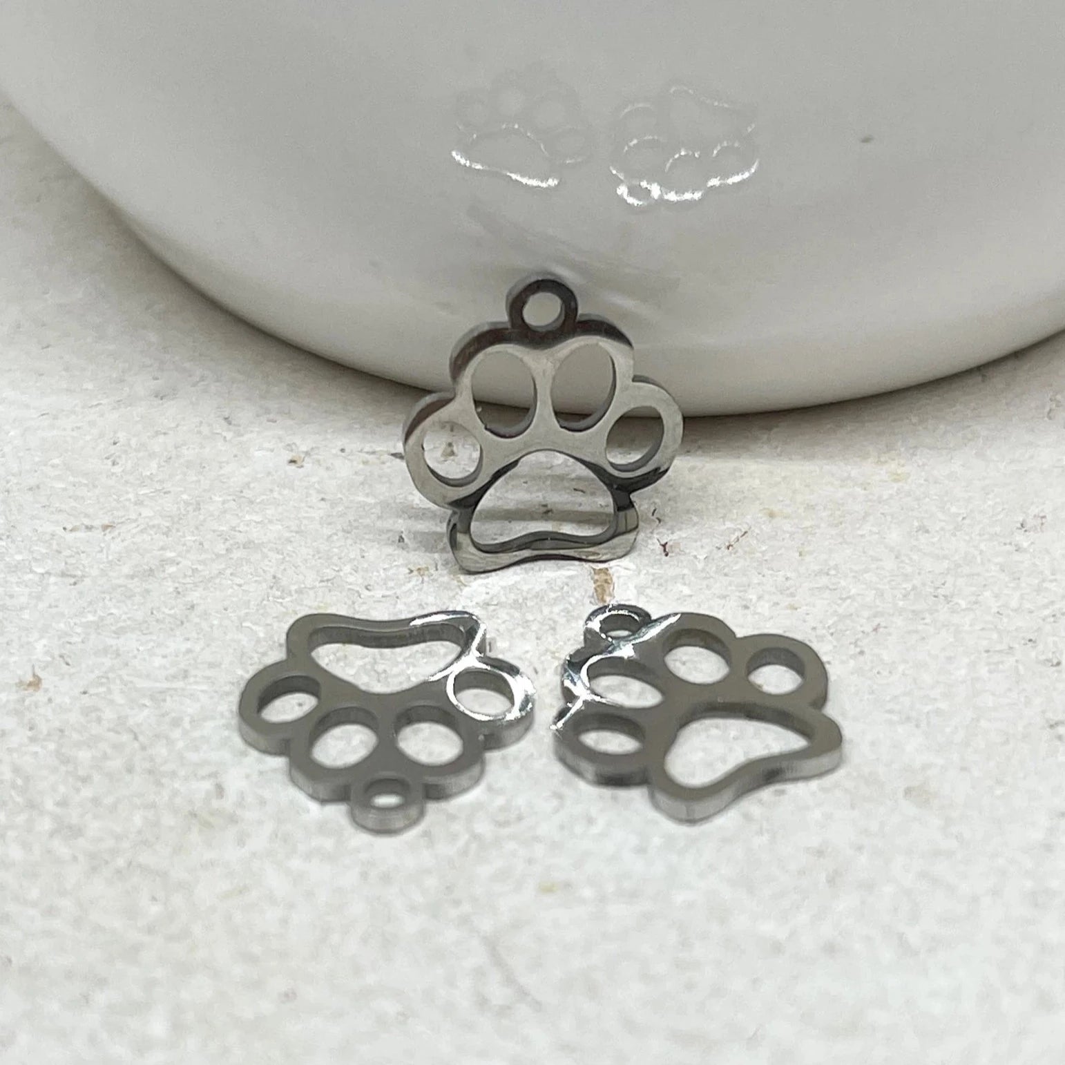 Edelstahl Anhänger Pfote Charm 3 St. - Silber