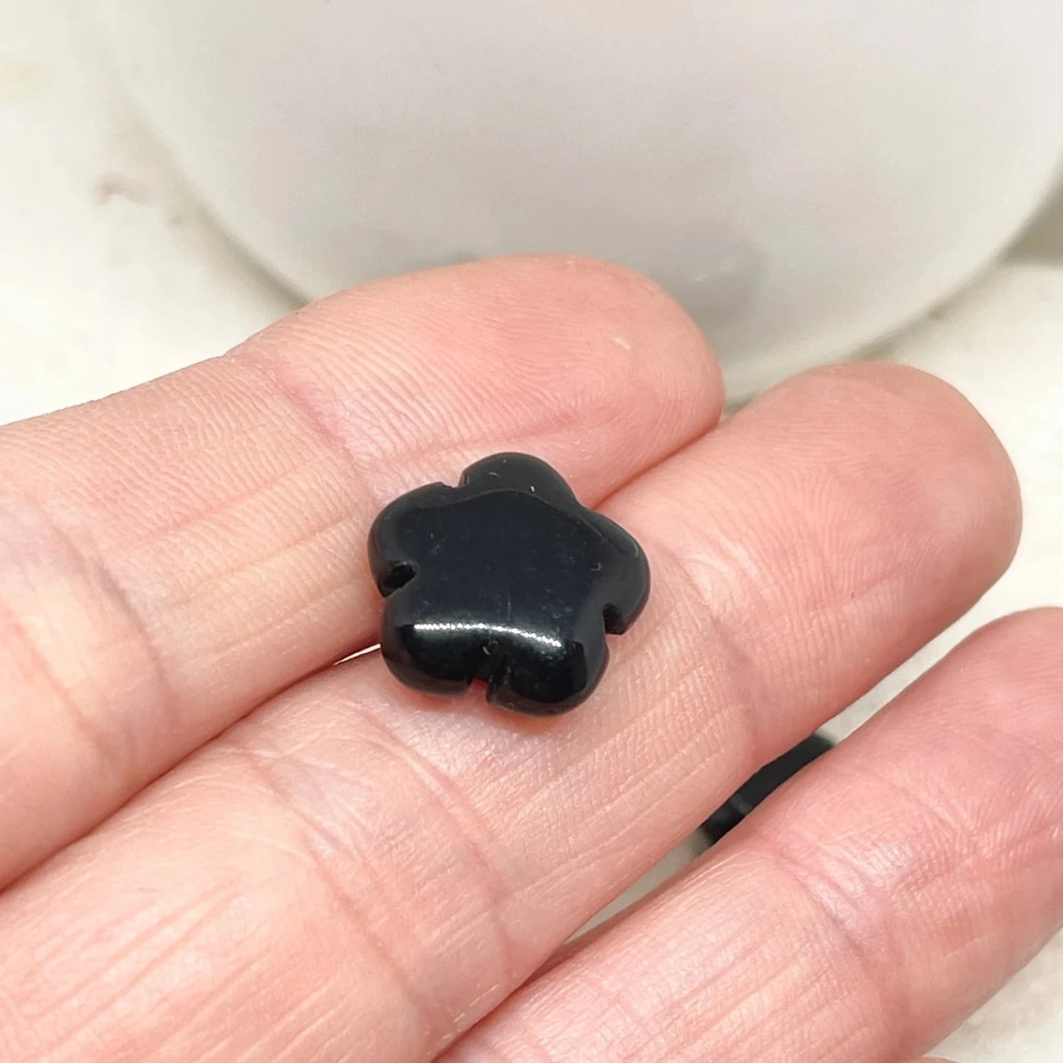 Blumen Perle aus Onyx 10 St. Schwarz 15mm