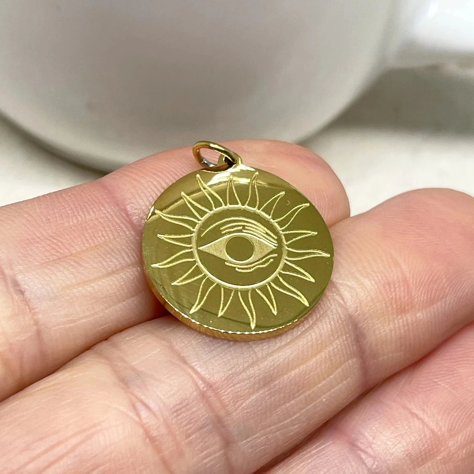 Anhänger Sonne Scheibe aus Edelstahl Wasserfest 1 St. - Goldfarben