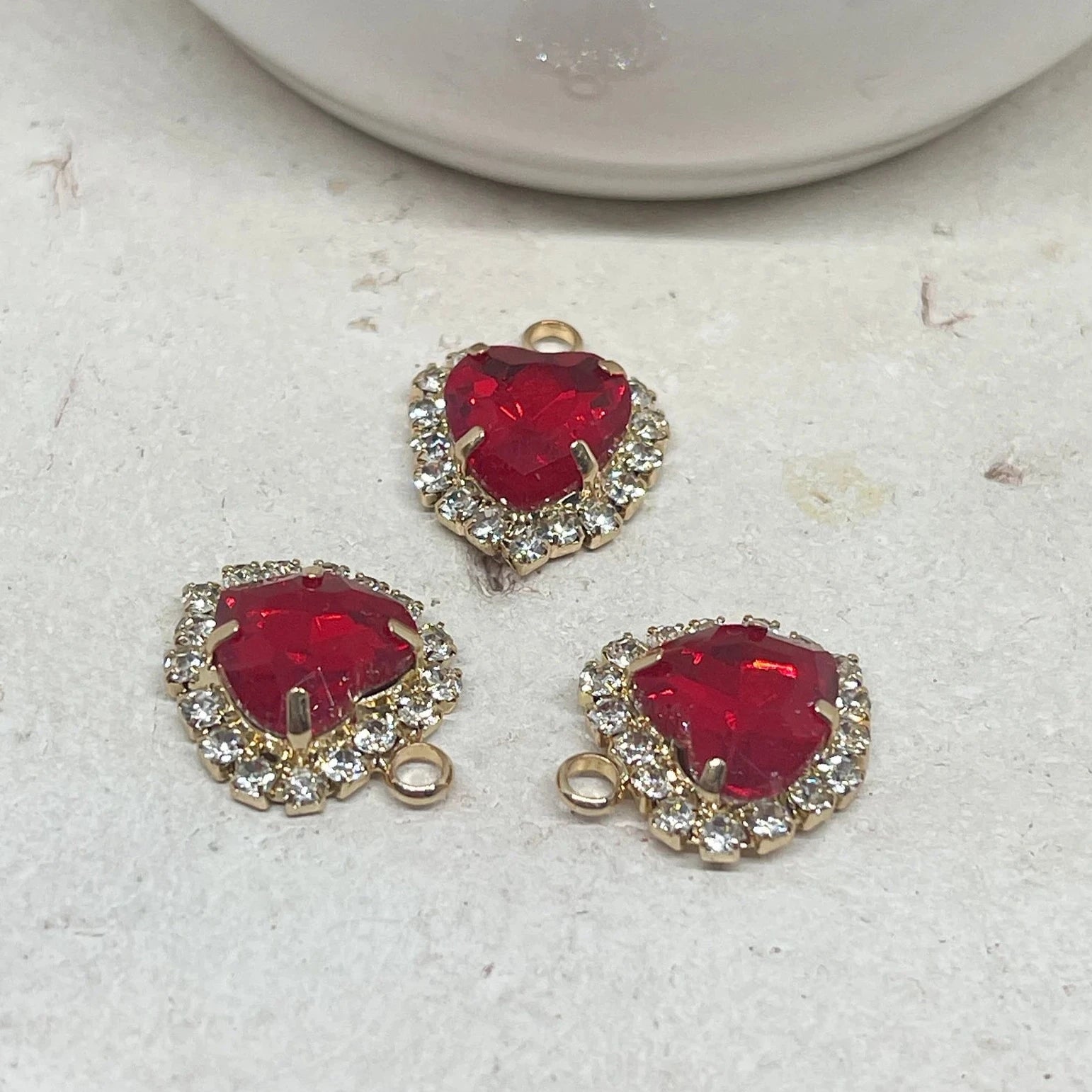 Herzen Anhänger Charm Glas Rot Herz 3 St.