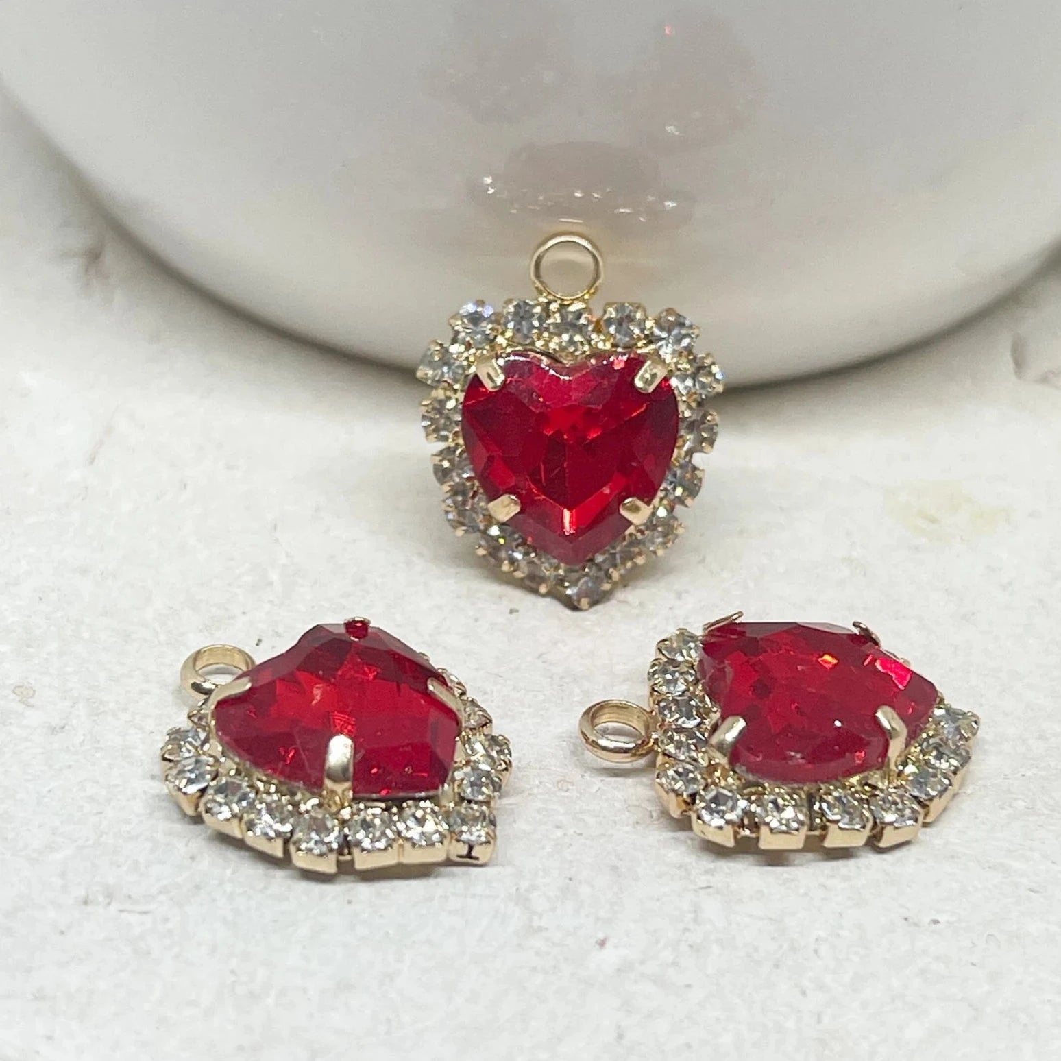 Herzen Anhänger Charm Glas Rot Herz 3 St.