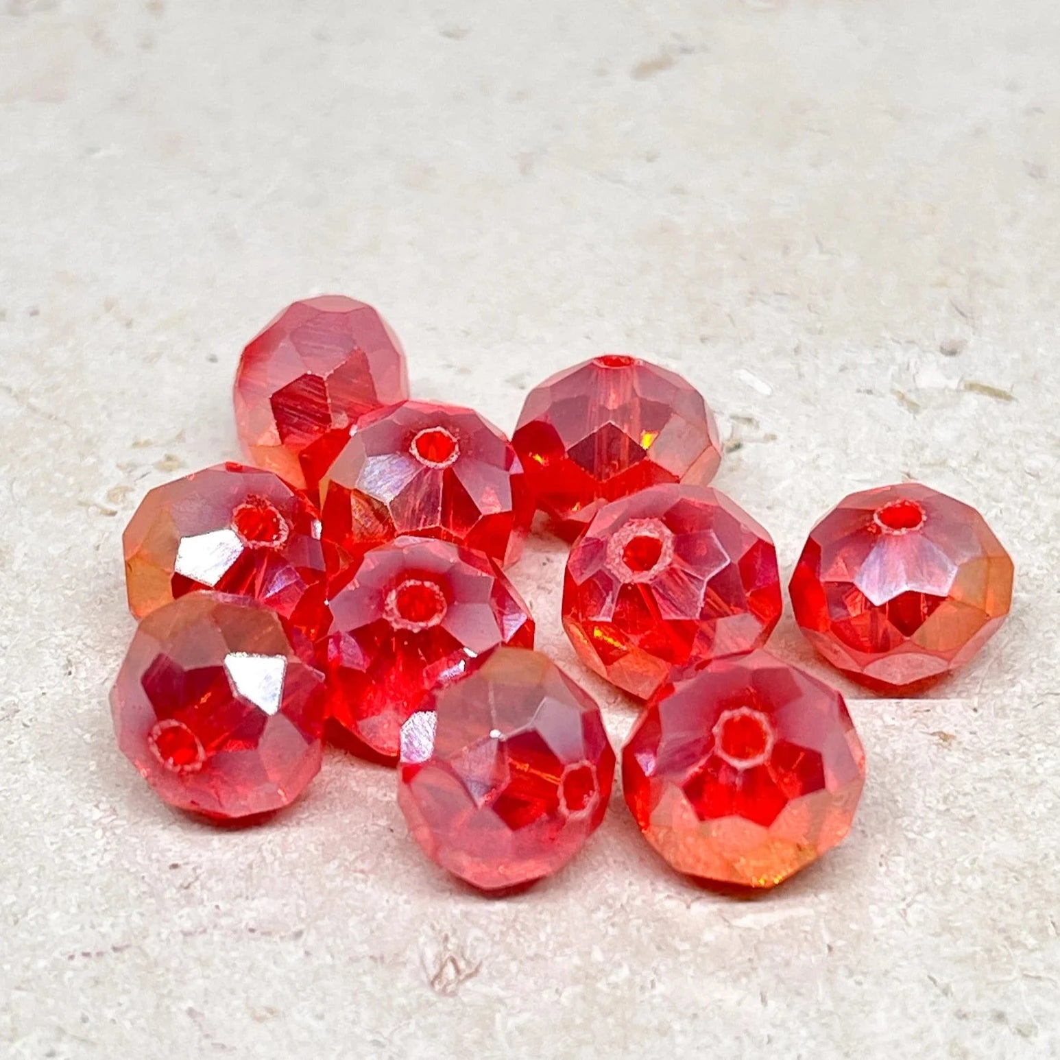 Kristallperlen 10mm, Glasschliffperlen - Hellrot ab