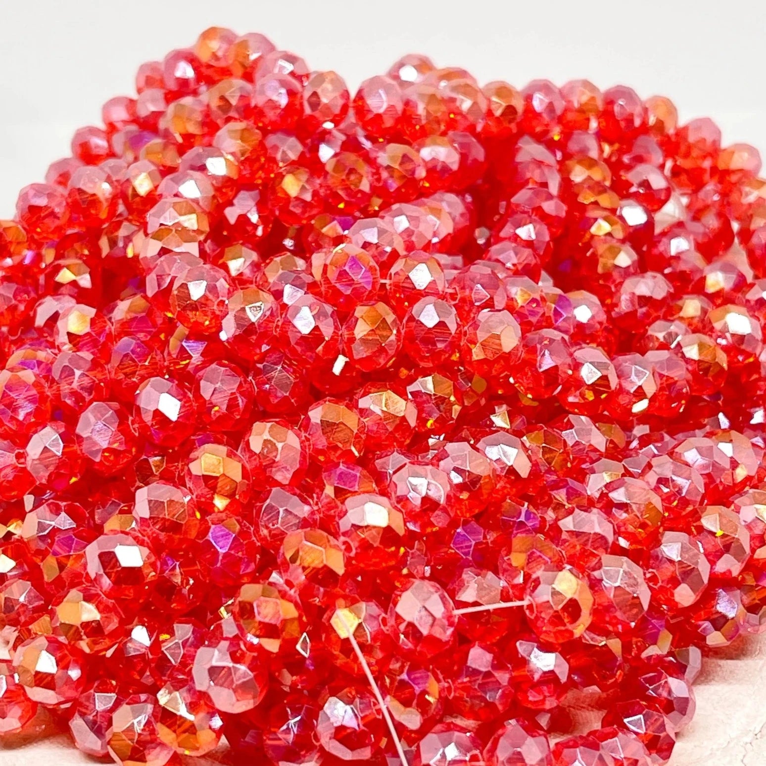 Kristallperlen 10mm, Glasschliffperlen - Hellrot ab