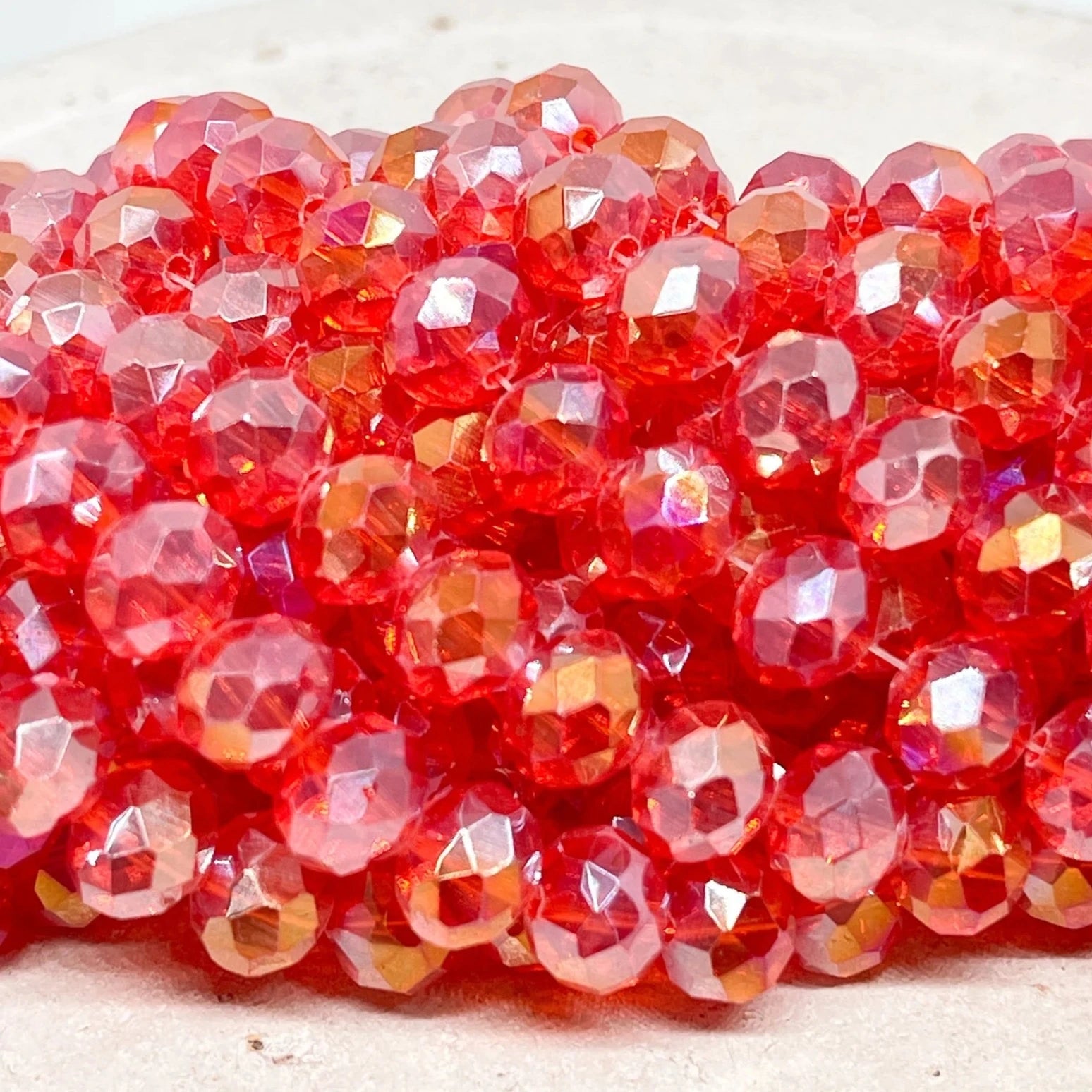 Kristallperlen 10mm, Glasschliffperlen - Hellrot ab