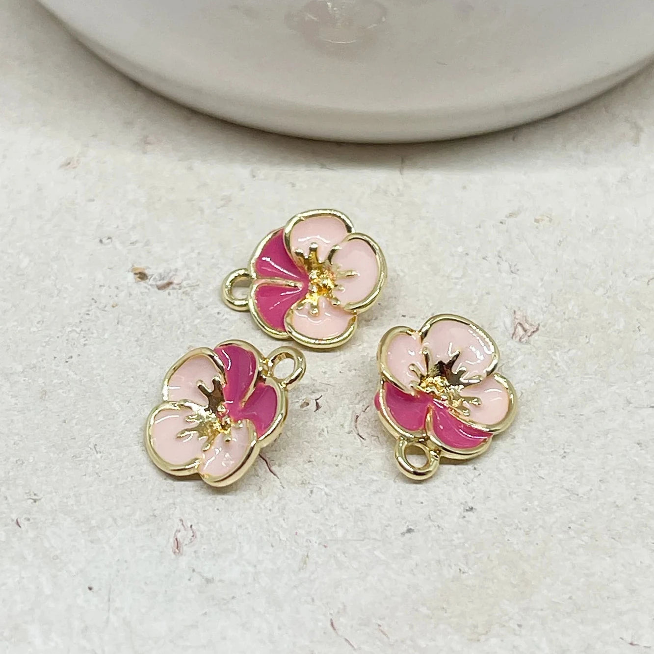 Anhänger Emaille Blume 3 St. - Blümchen Rosa