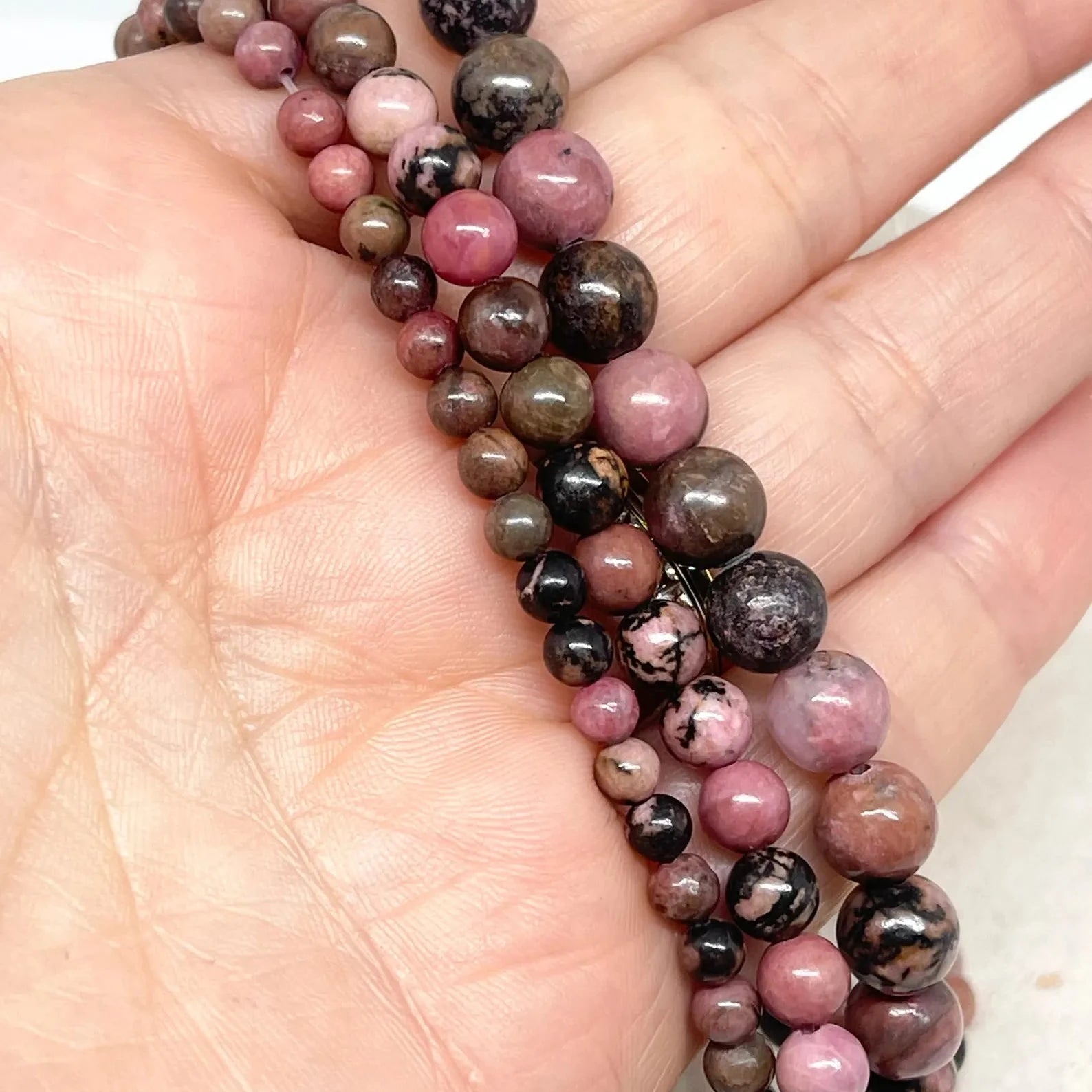 Rhodonit Perlen Naturstein 95 St. facettierte