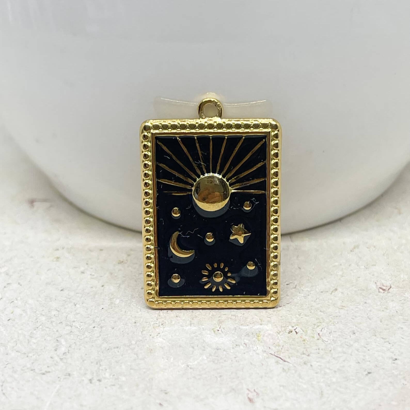 Anhänger Emaille Karte mit Mond, Sterne, Sonne - Schwarz