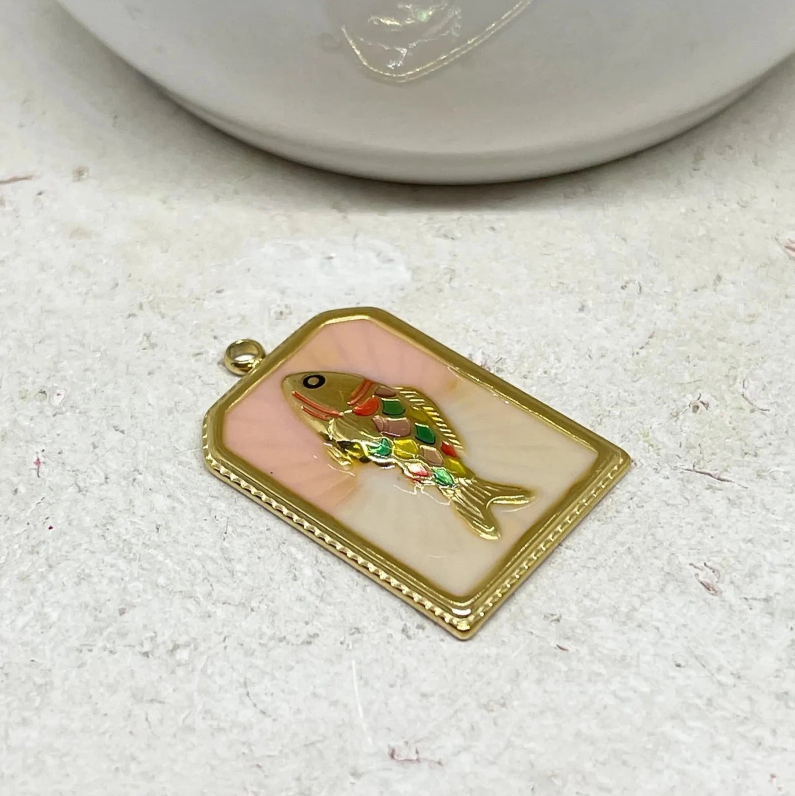 Edelstahl Emaille Anhänger Karte mit Fisch