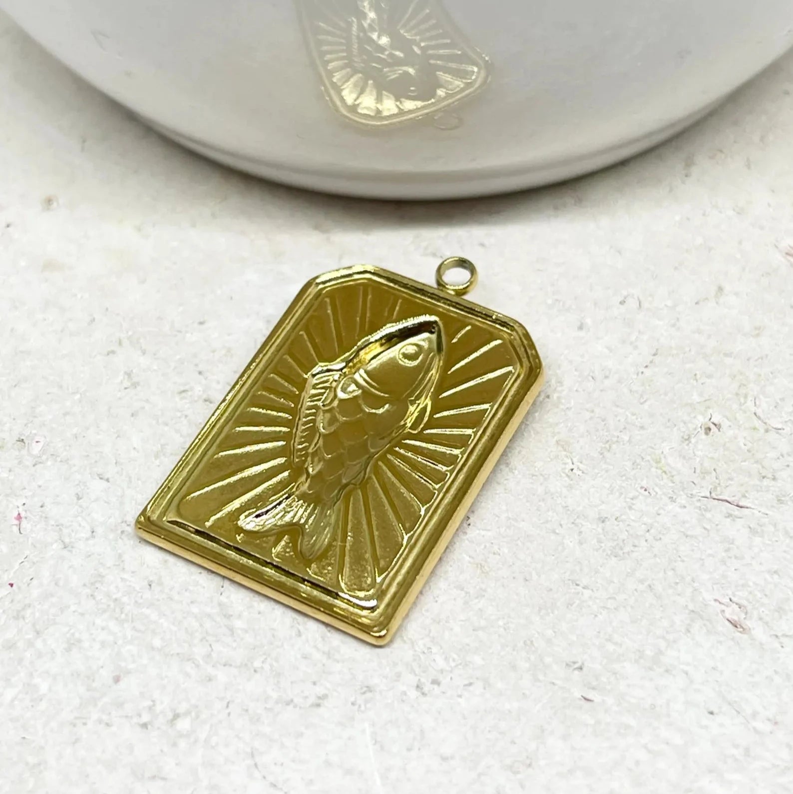 Edelstahl Emaille Anhänger Karte mit Fisch