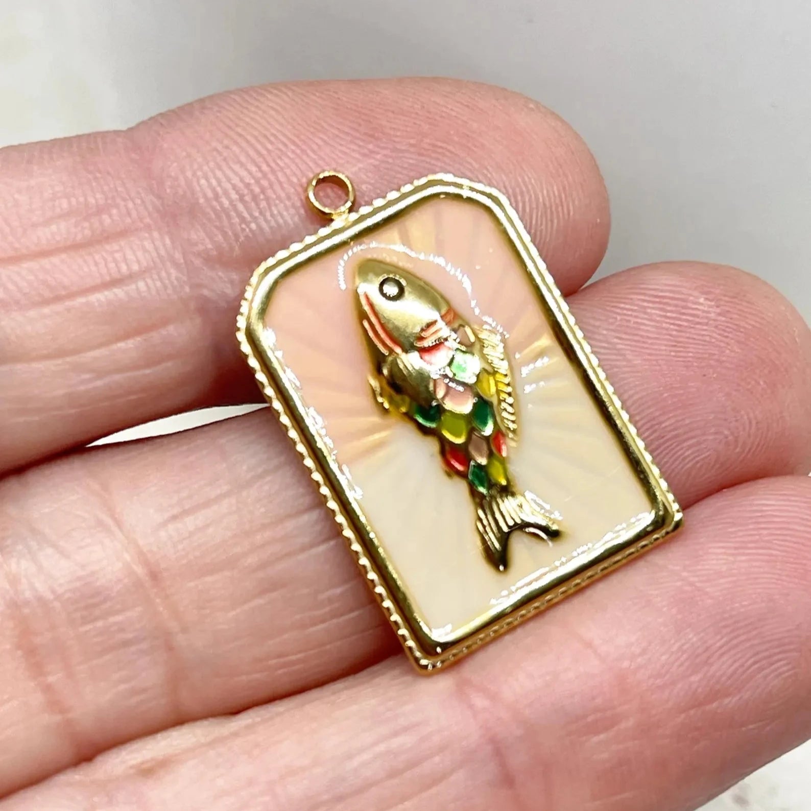 Edelstahl Emaille Anhänger Karte mit Fisch