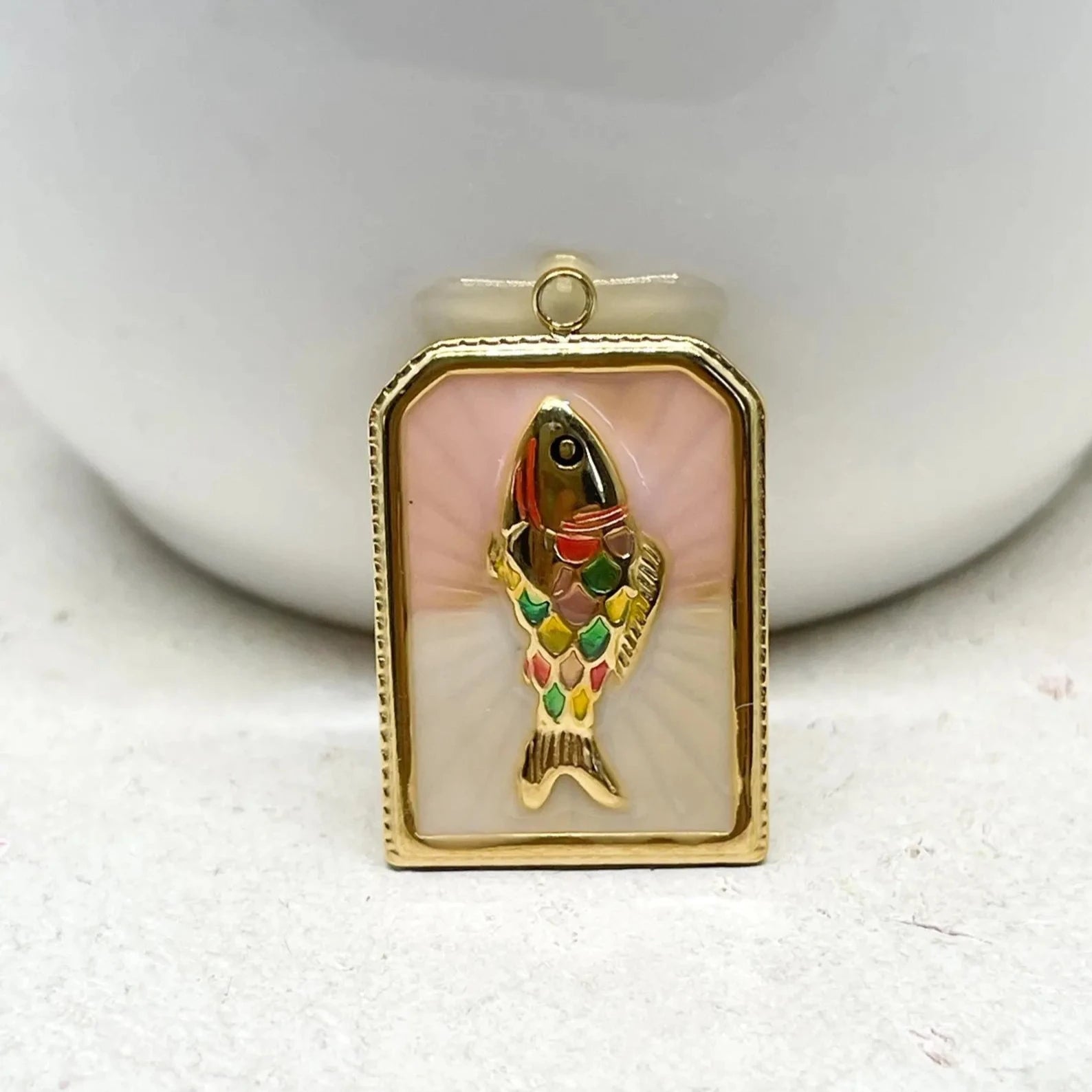 Edelstahl Emaille Anhänger Karte mit Fisch