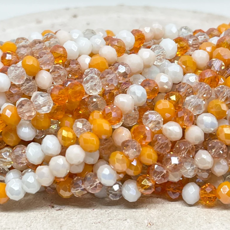 Kristallperlen 6mm Orange/Weiß/Beige