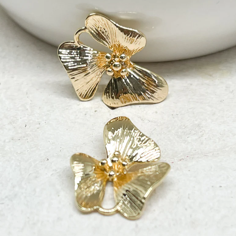 Messing Verbinder Blume 2 St., Verbinder für Ohrringe vergoldet