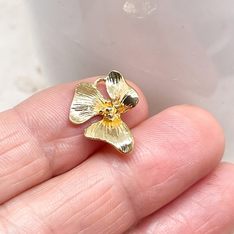 Messing Verbinder Blume 2 St., Verbinder für Ohrringe vergoldet