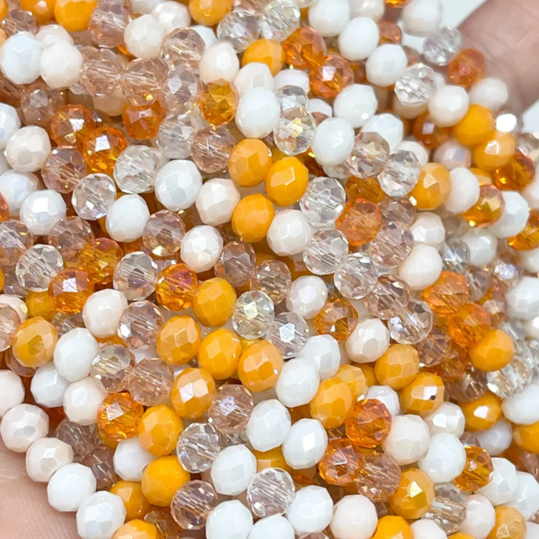 Kristallperlen 6mm Orange/Weiß/Beige