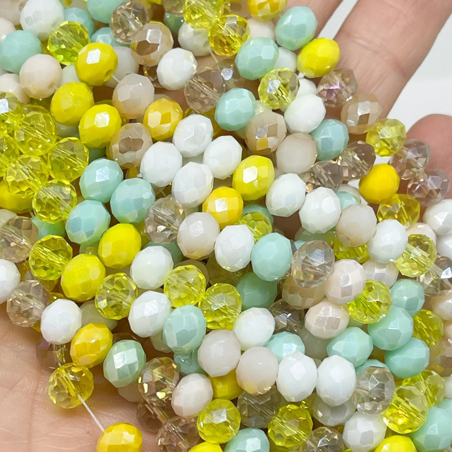 Kristallperlen 8mm 66 St. Glasschliffperlen Gelb/Grün/Weiß