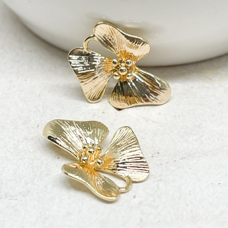 Messing Verbinder Blume 2 St., Verbinder für Ohrringe vergoldet