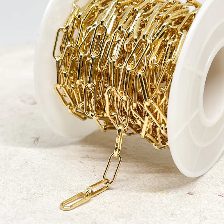 Büroklammerkette 10mm x 3,6mm x 1mm aus Messing 18K vergoldet