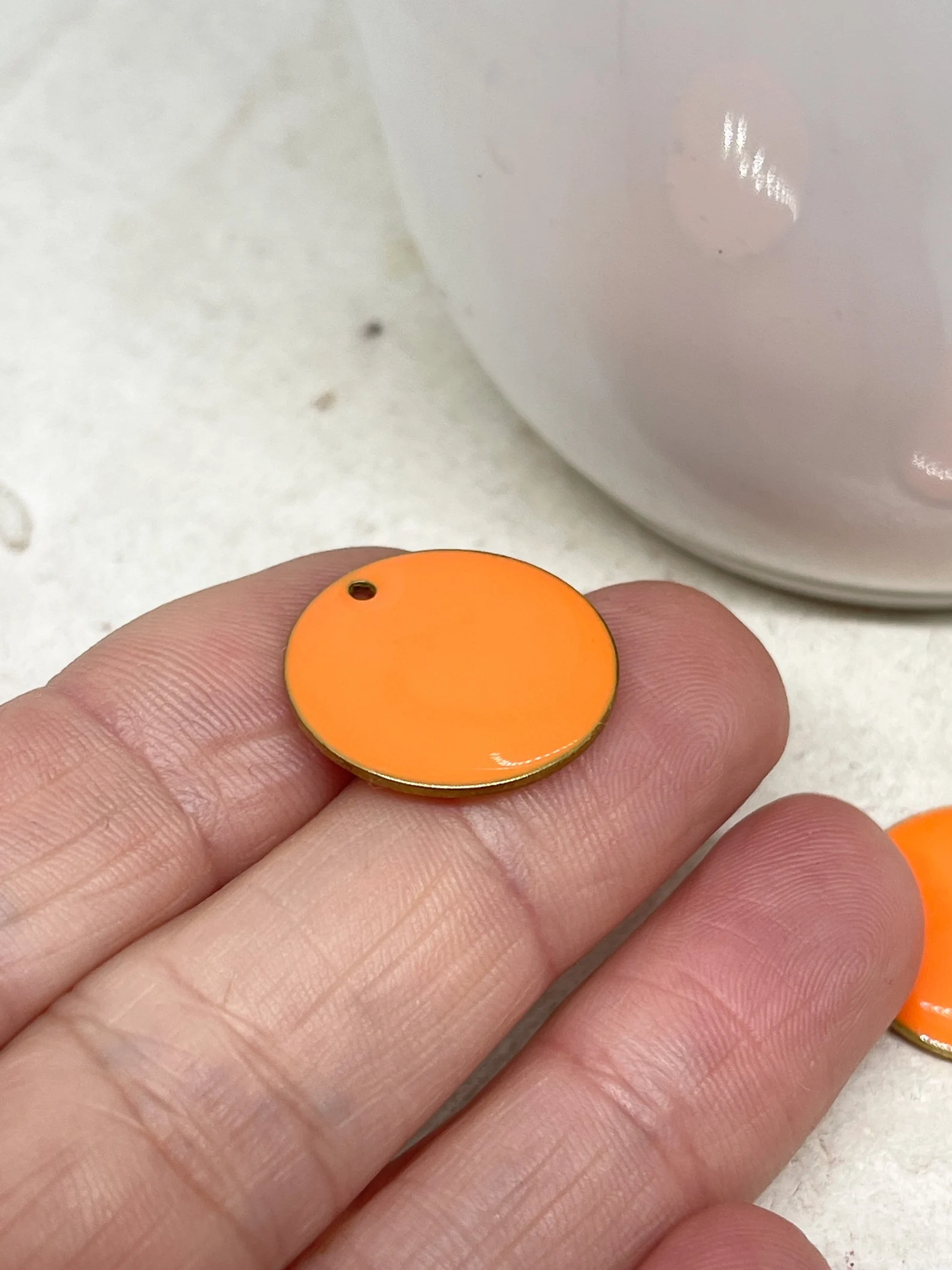 Anhänger Emaille Plättchen 2 St. - Orange