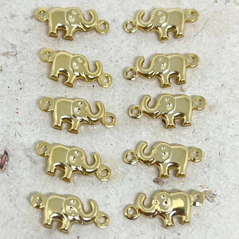 Elefant Verbinder 5 St, Messing Charm vergoldet