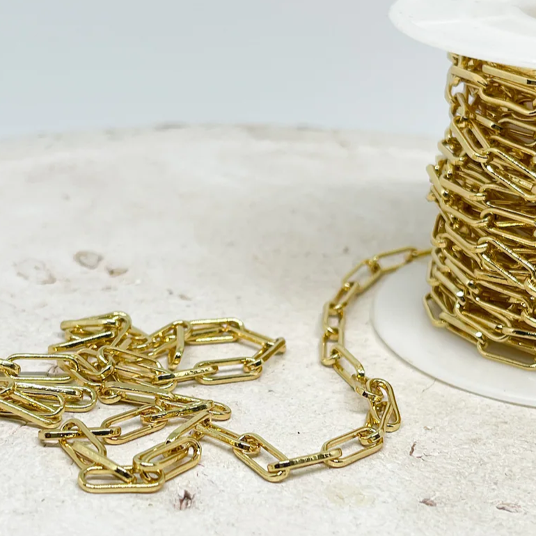 Büroklammerkette 10mm x 3,6mm x 1mm aus Messing 18K vergoldet